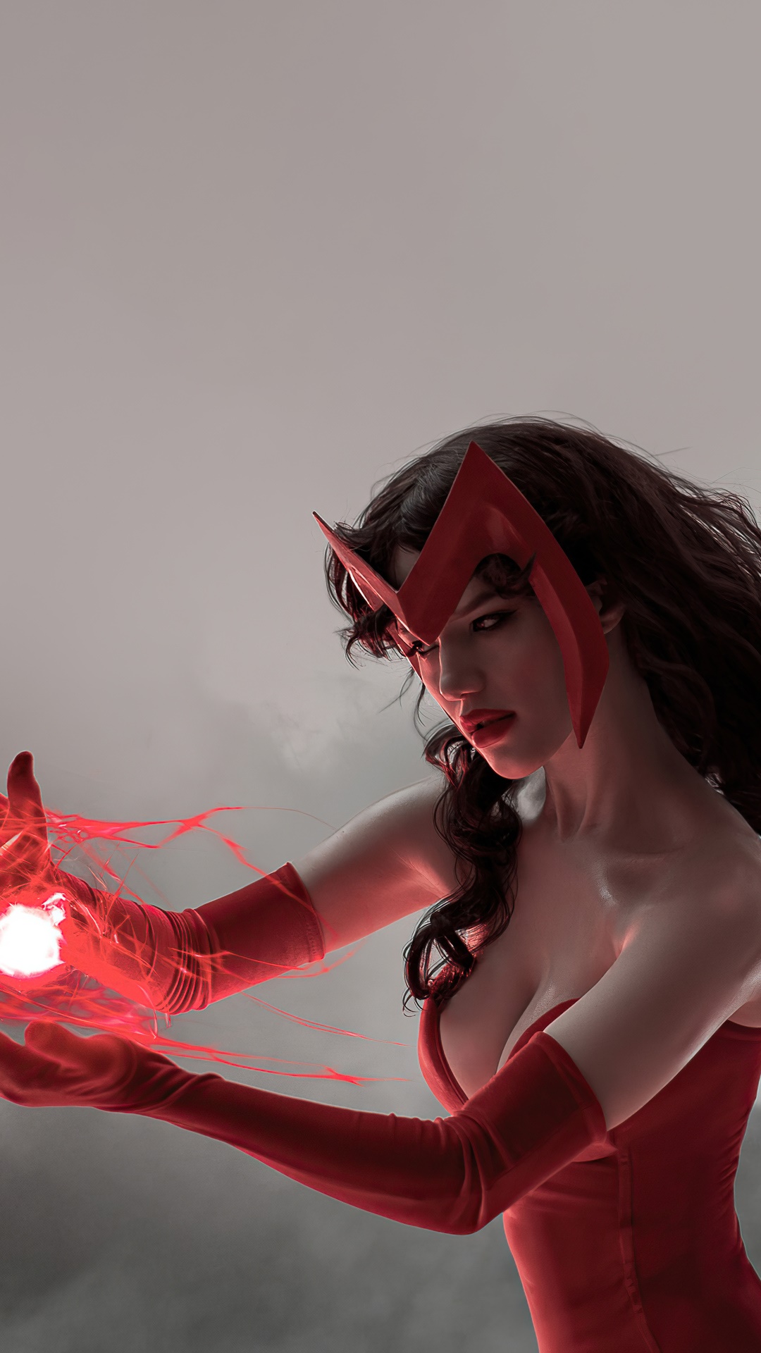 Scarlet Witch cosplay with red energy HD Phone Wallpaper