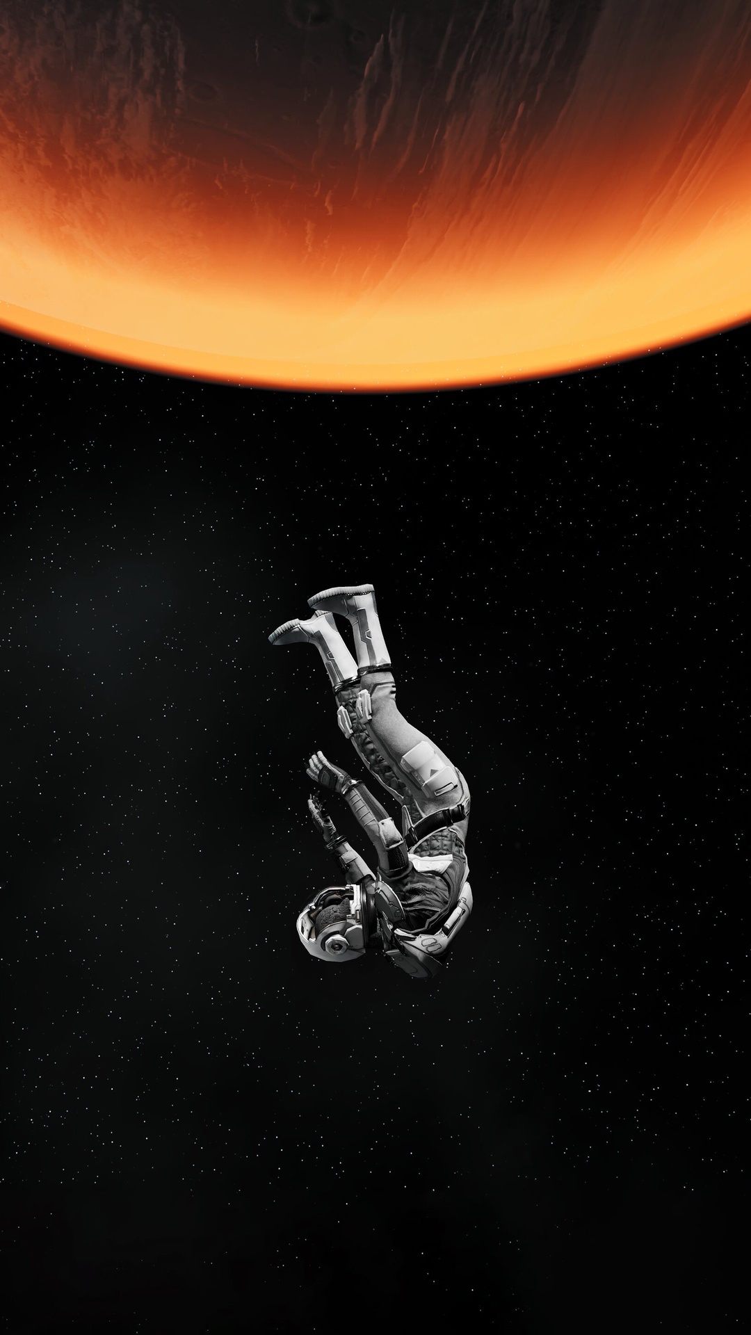 Astronaut falling near a planet in space HD Phone Wallpaper