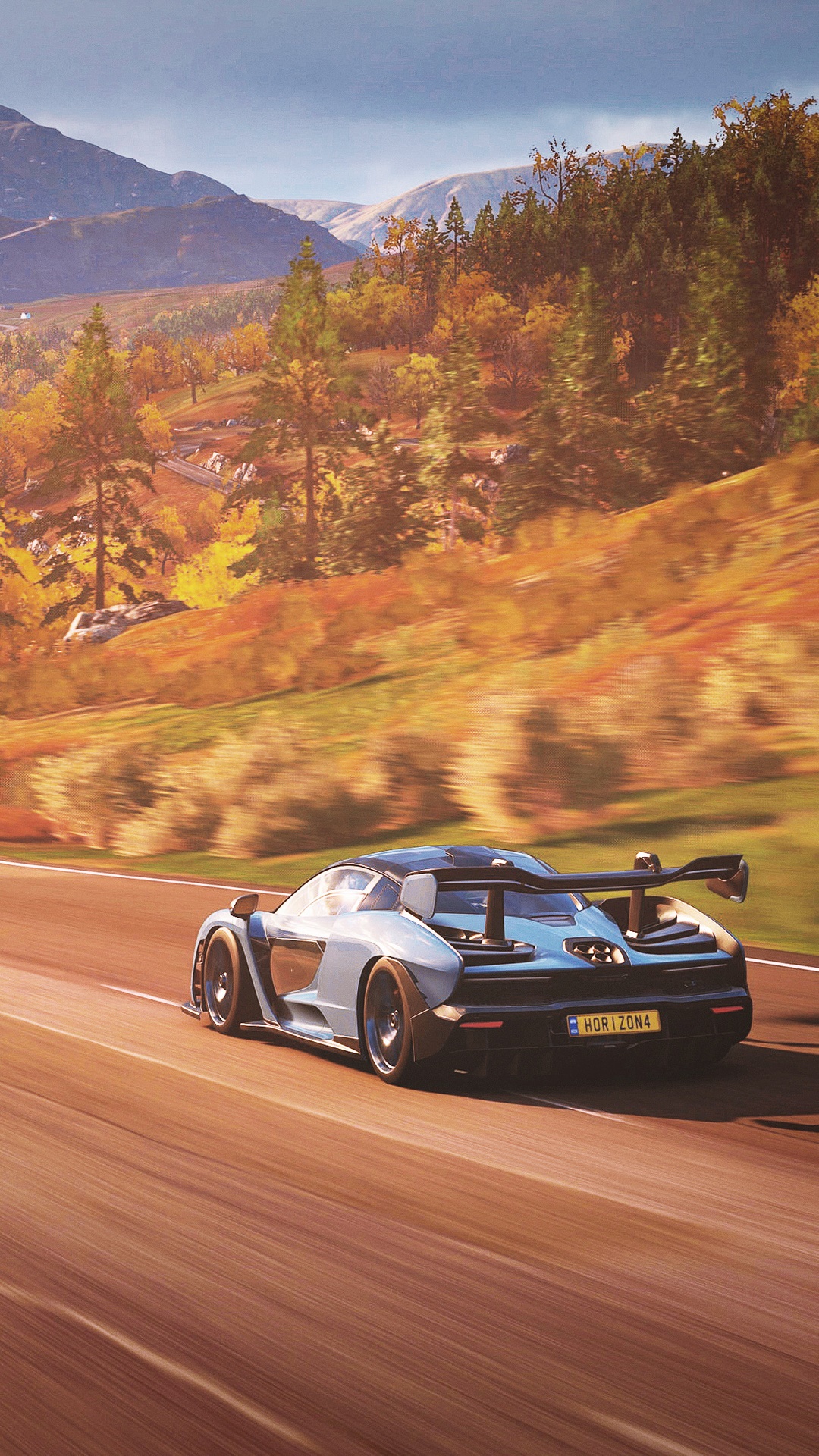 Forza Horizon 4 McLaren Senna GTR driving in autumn HD Phone Wallpaper