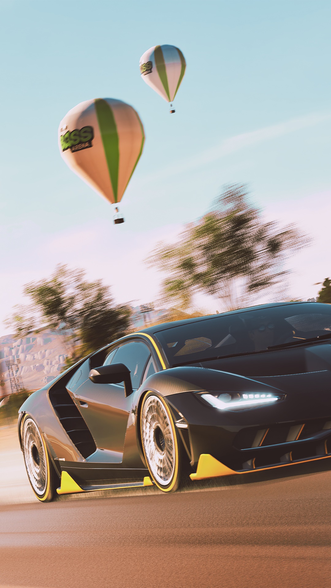 Forza Horizon 5 Lamborghini Huracan with Hot Air Balloons HD Phone Wallpaper