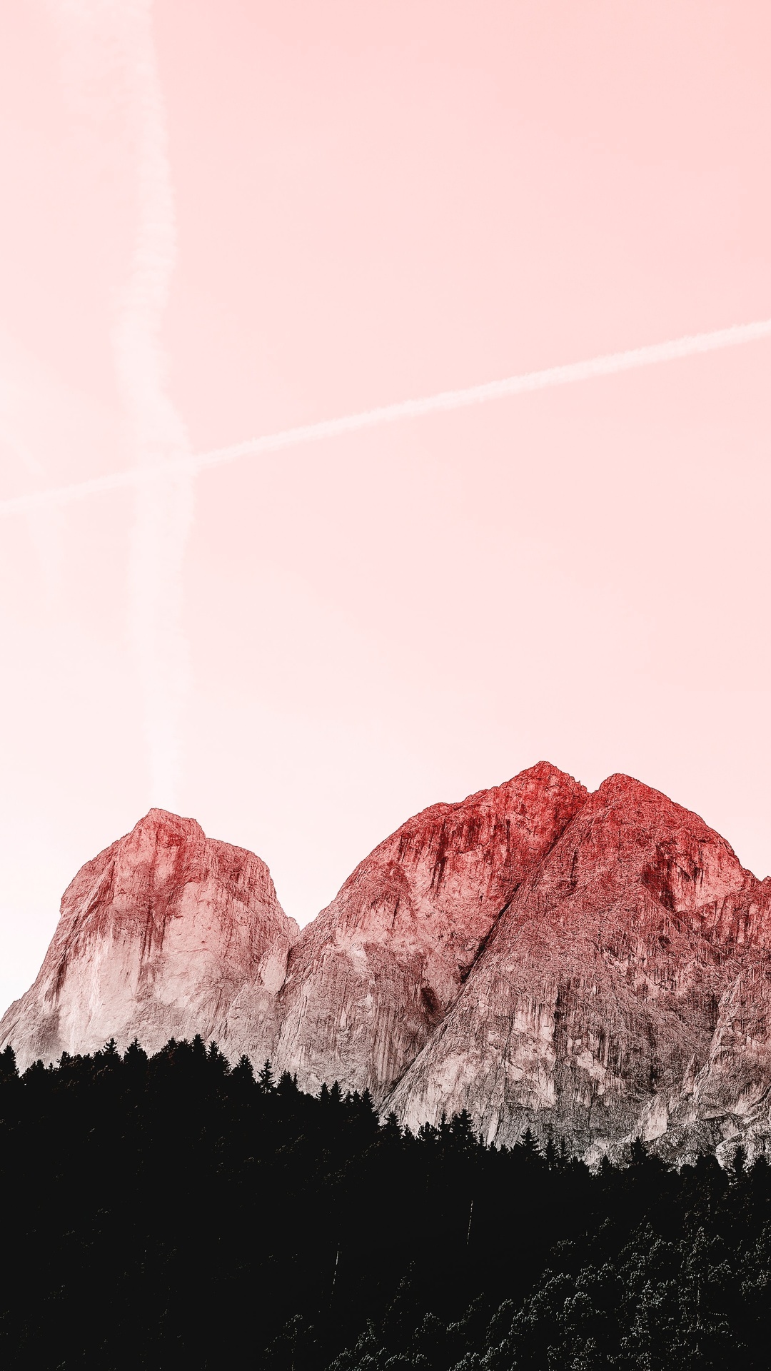 Mountains and forest under a pink sky HD Phone Wallpaper