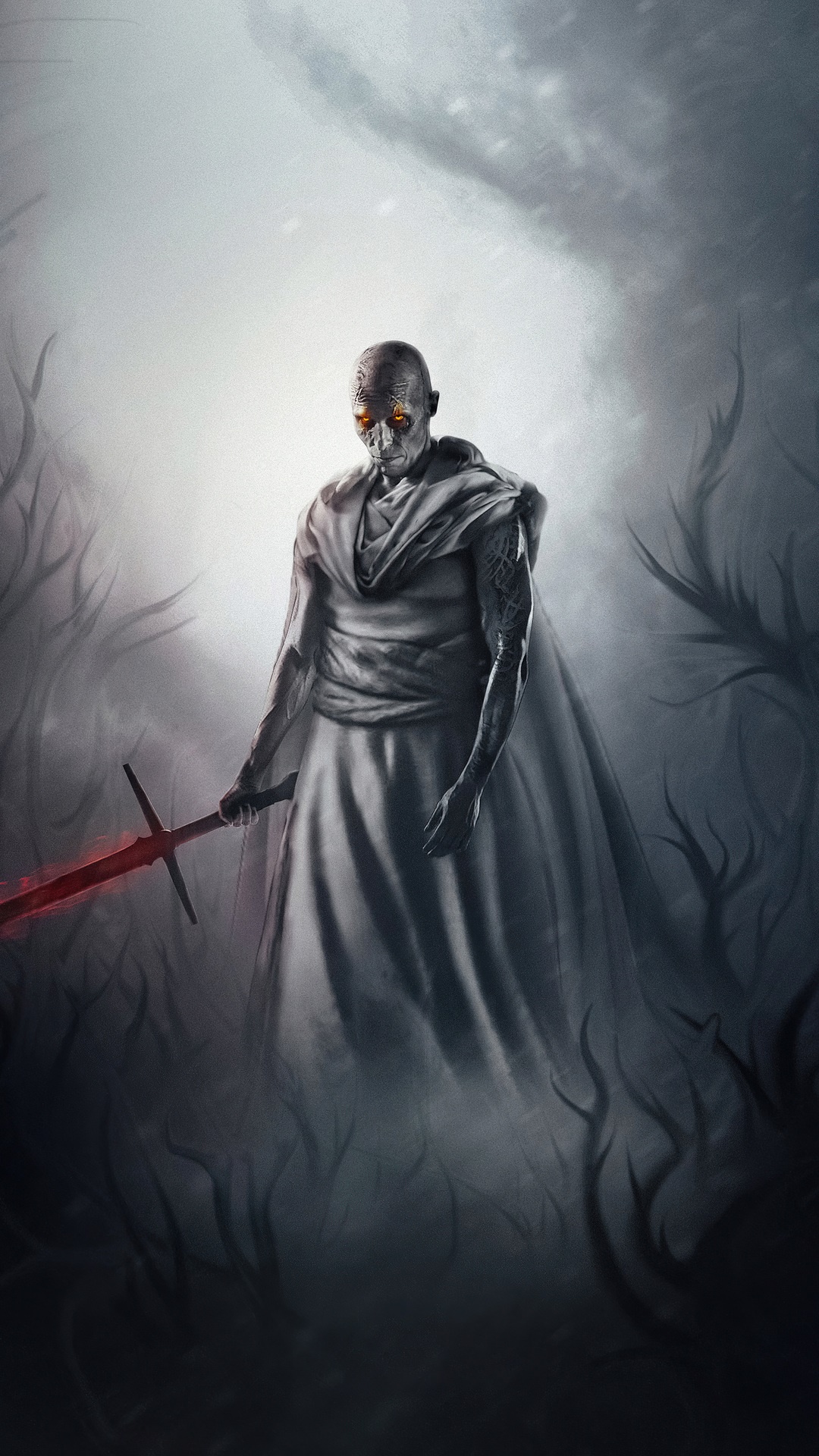 Gorr the God Butcher with a glowing red sword HD Phone Wallpaper