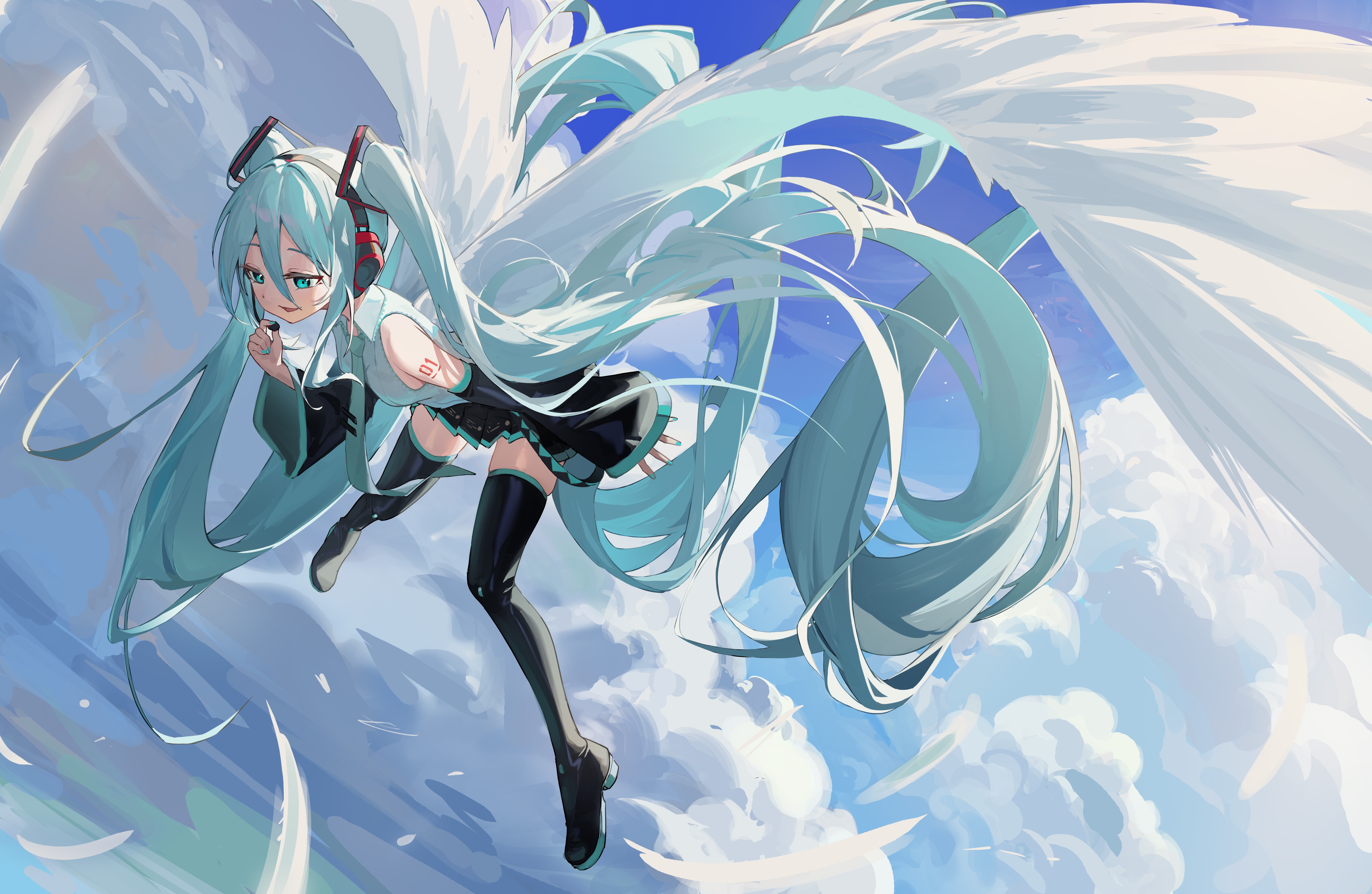 4K Hatsune Miku with Wings in the Sky HD Wallpaper