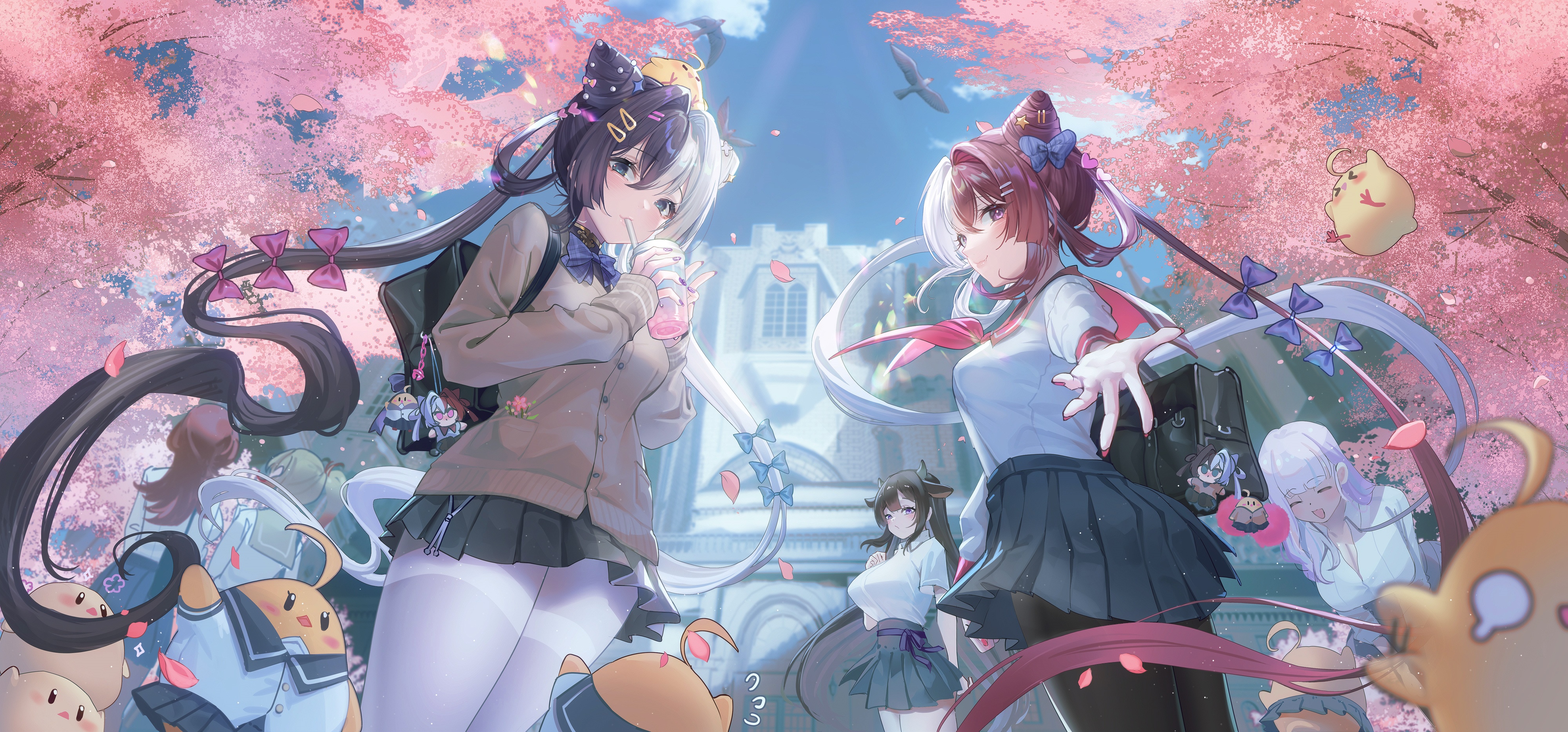 Azur Lane girls under cherry blossoms HD Wallpaper