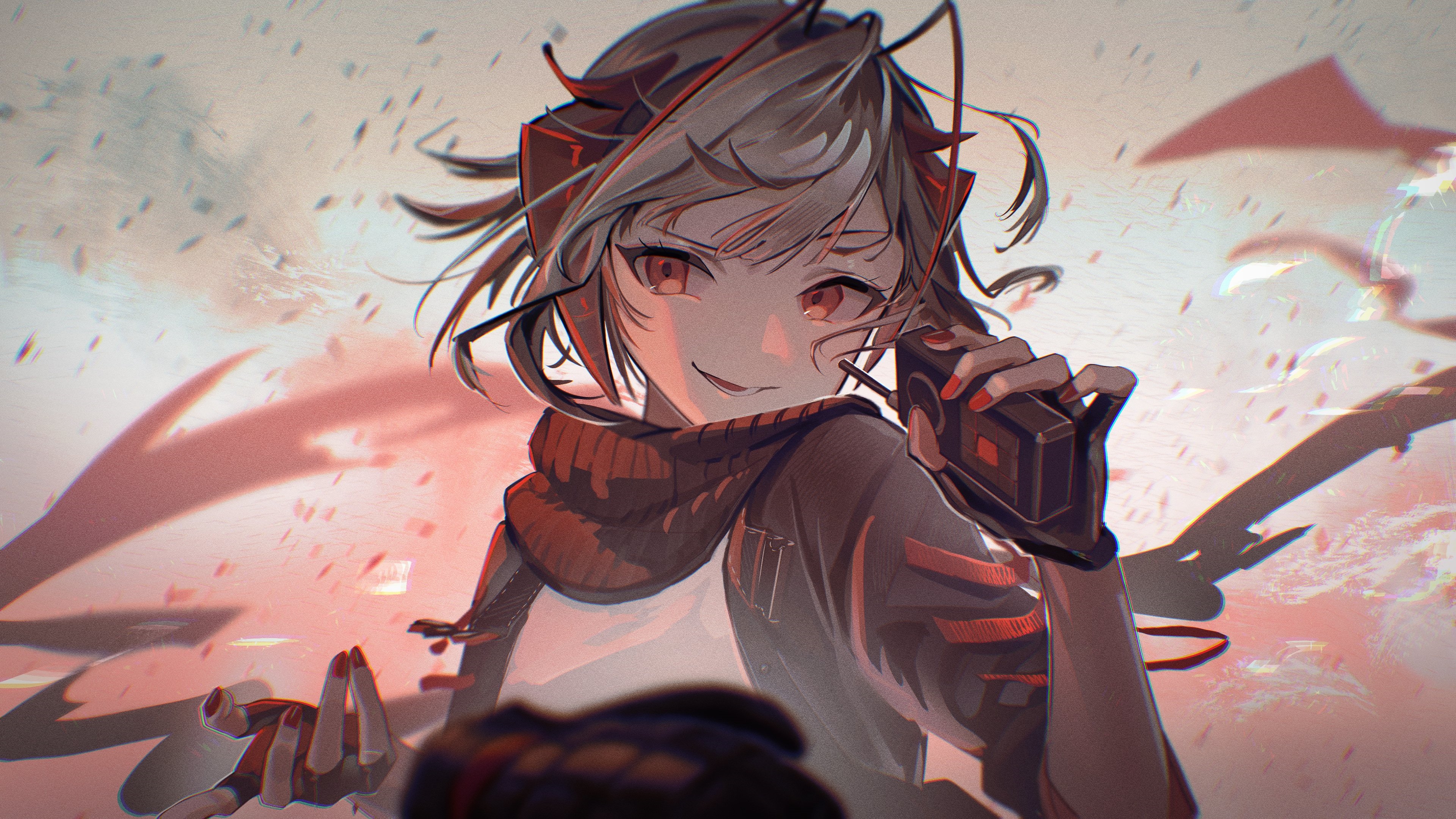 W from Arknights holding a walkie-talkie HD Wallpaper