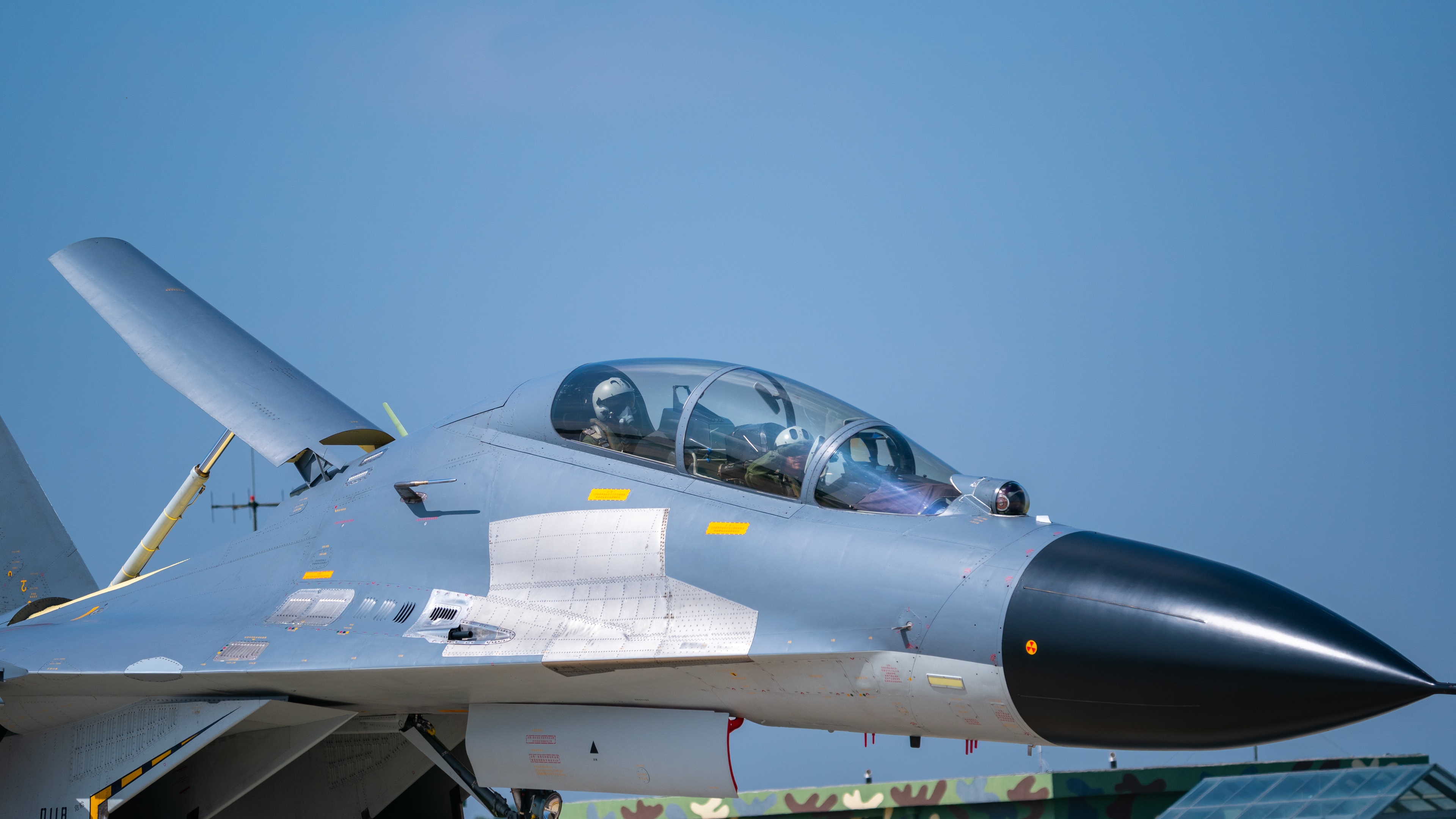 4K J-16 military aircraft cockpit with pilots HD Wallpaper