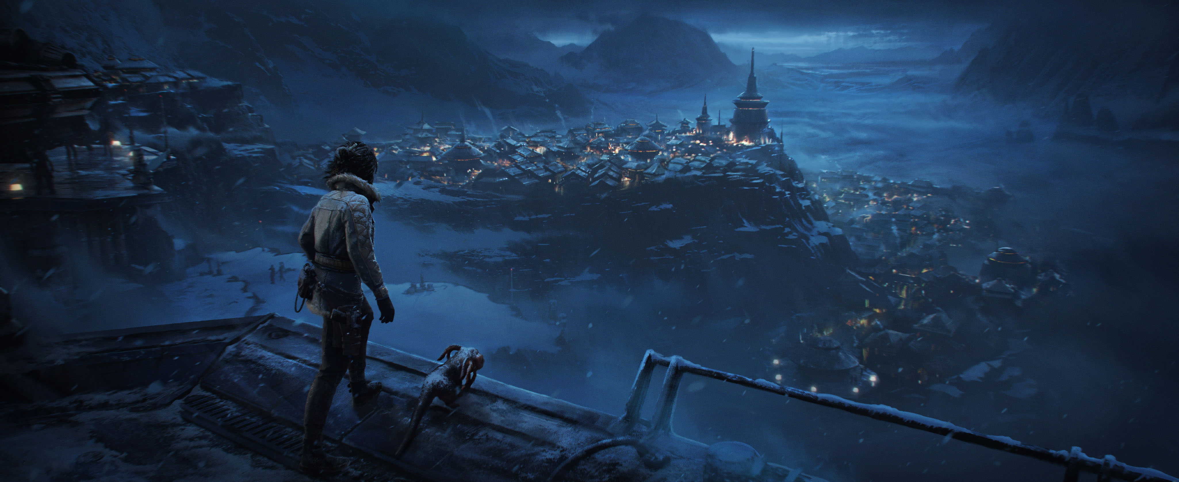 4K Star Wars: Outlaws snowy city landscape HD Wallpaper