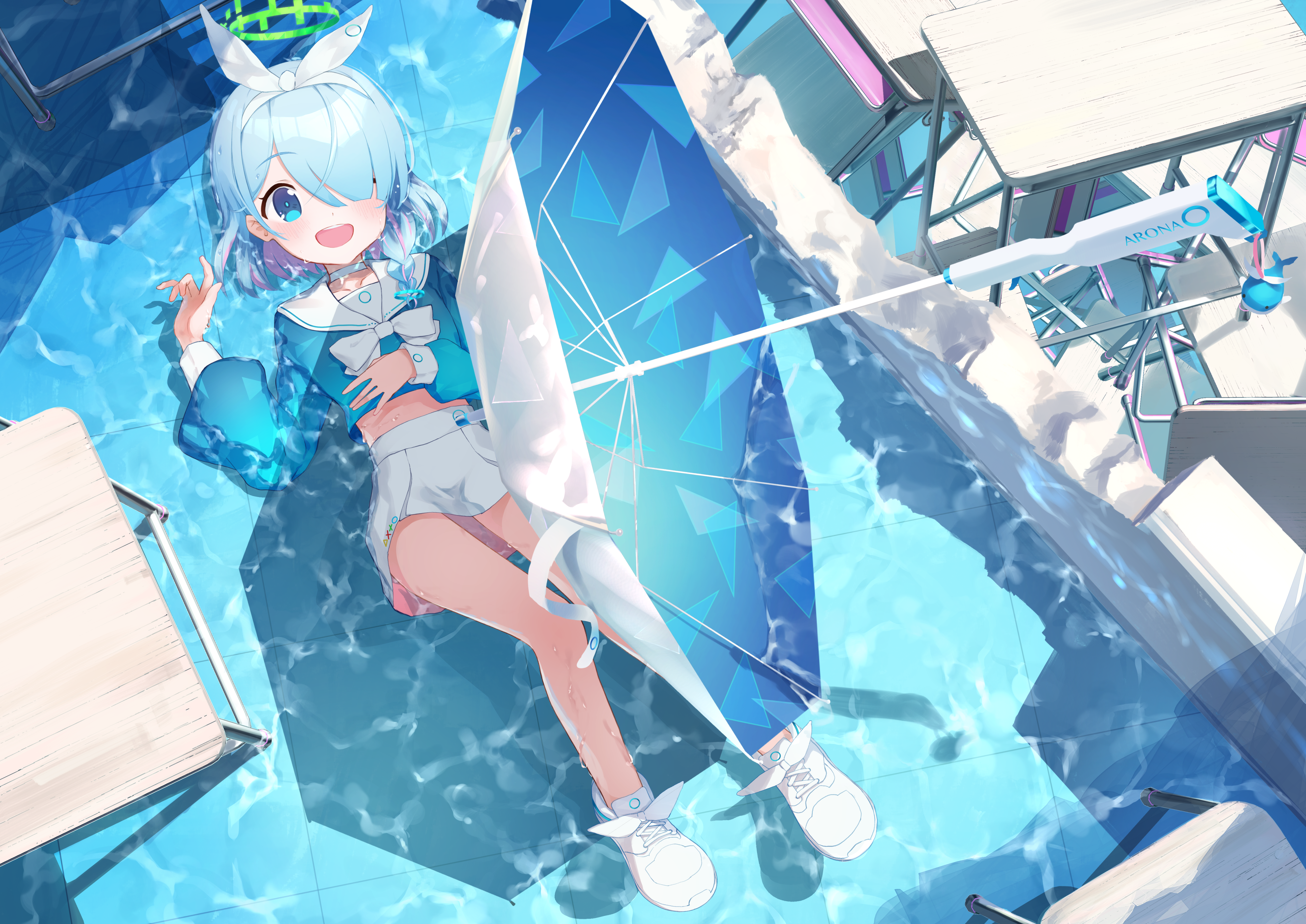 Arona with an umbrella in the water HD Wallpaper