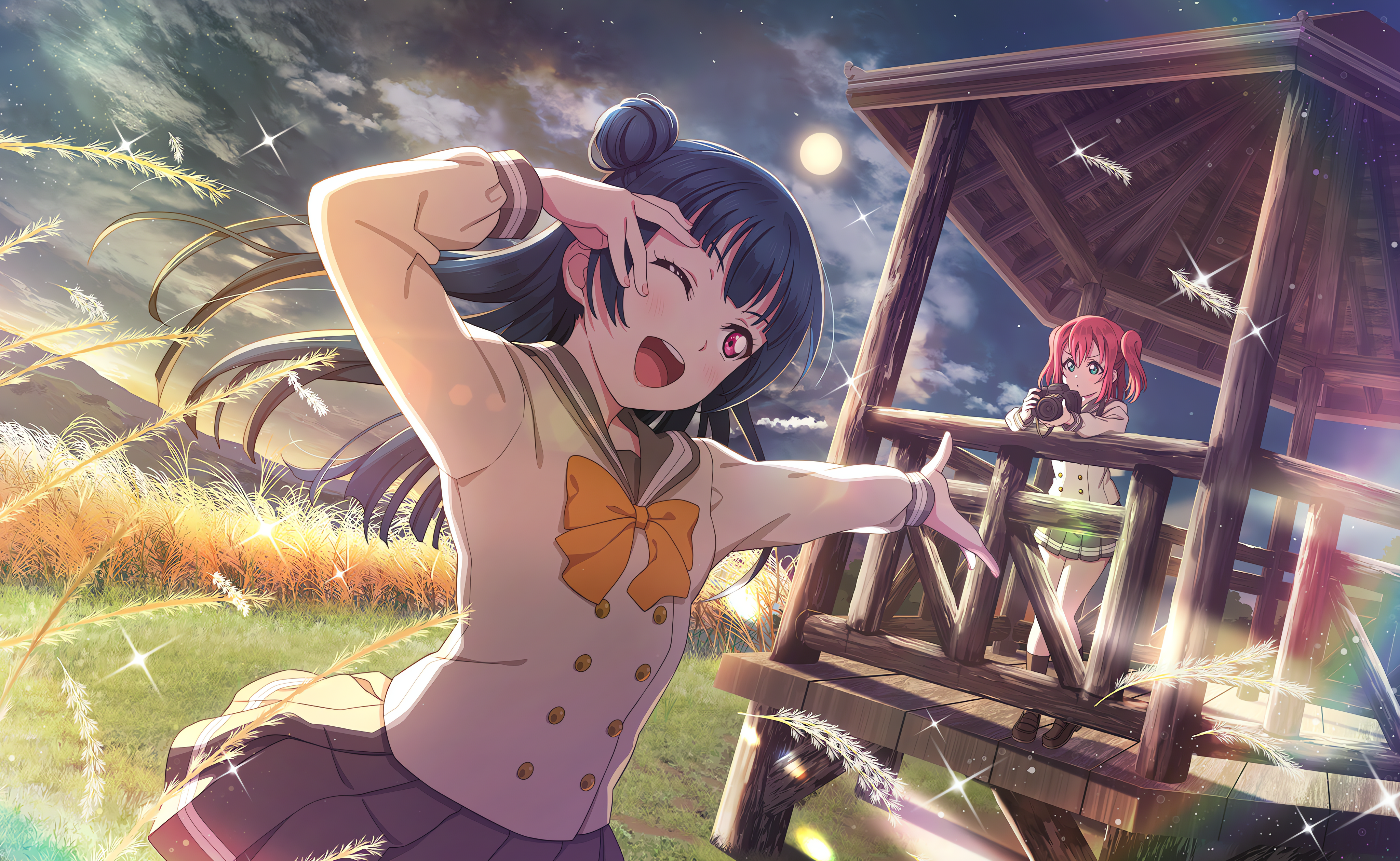 Tsushima Yoshiko and Ruby Kurosawa in Love Live! Sunshine!! HD Wallpaper