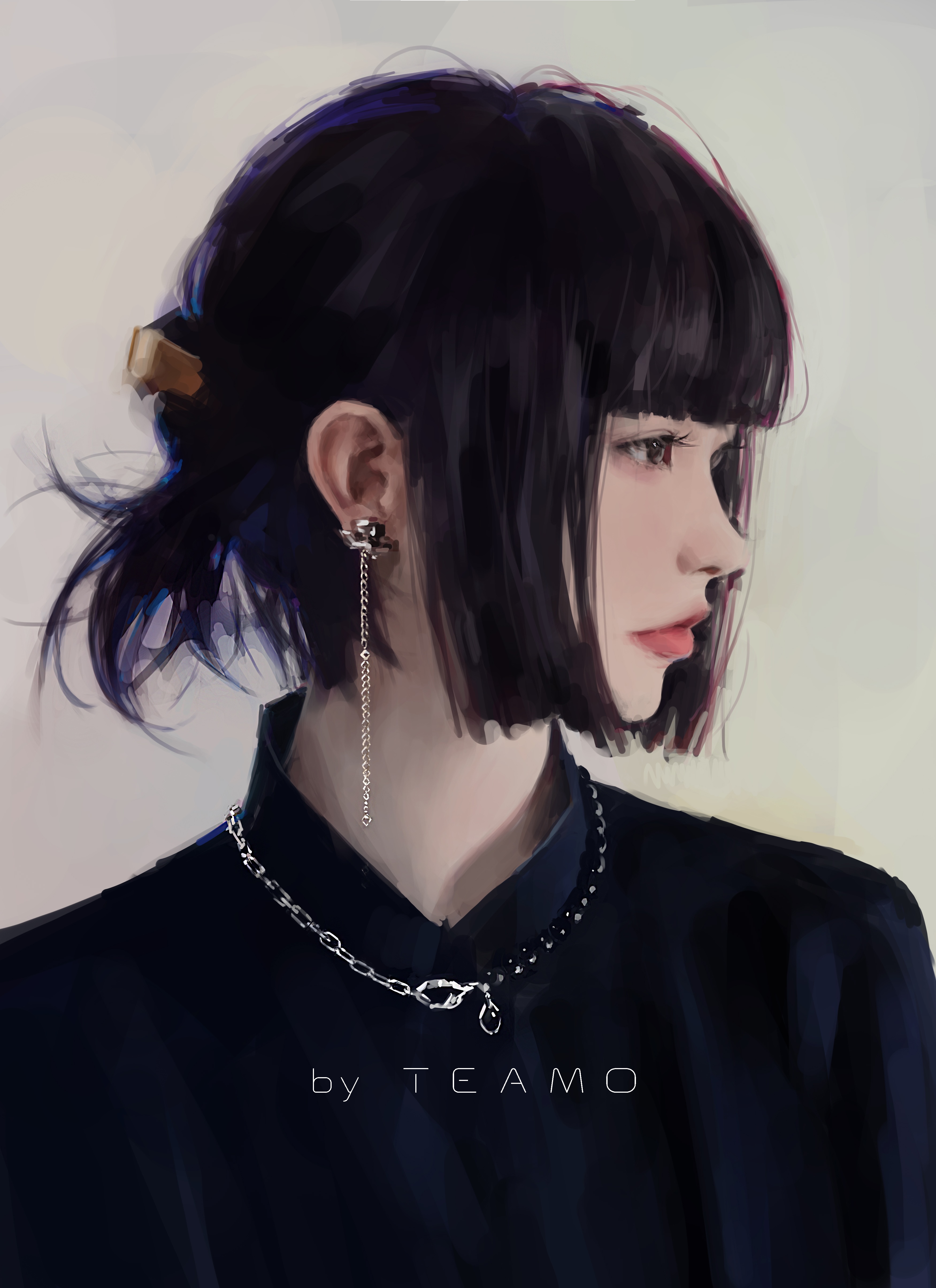 Painting of a woman with dark hair by TEAMO HD Phone Wallpaper