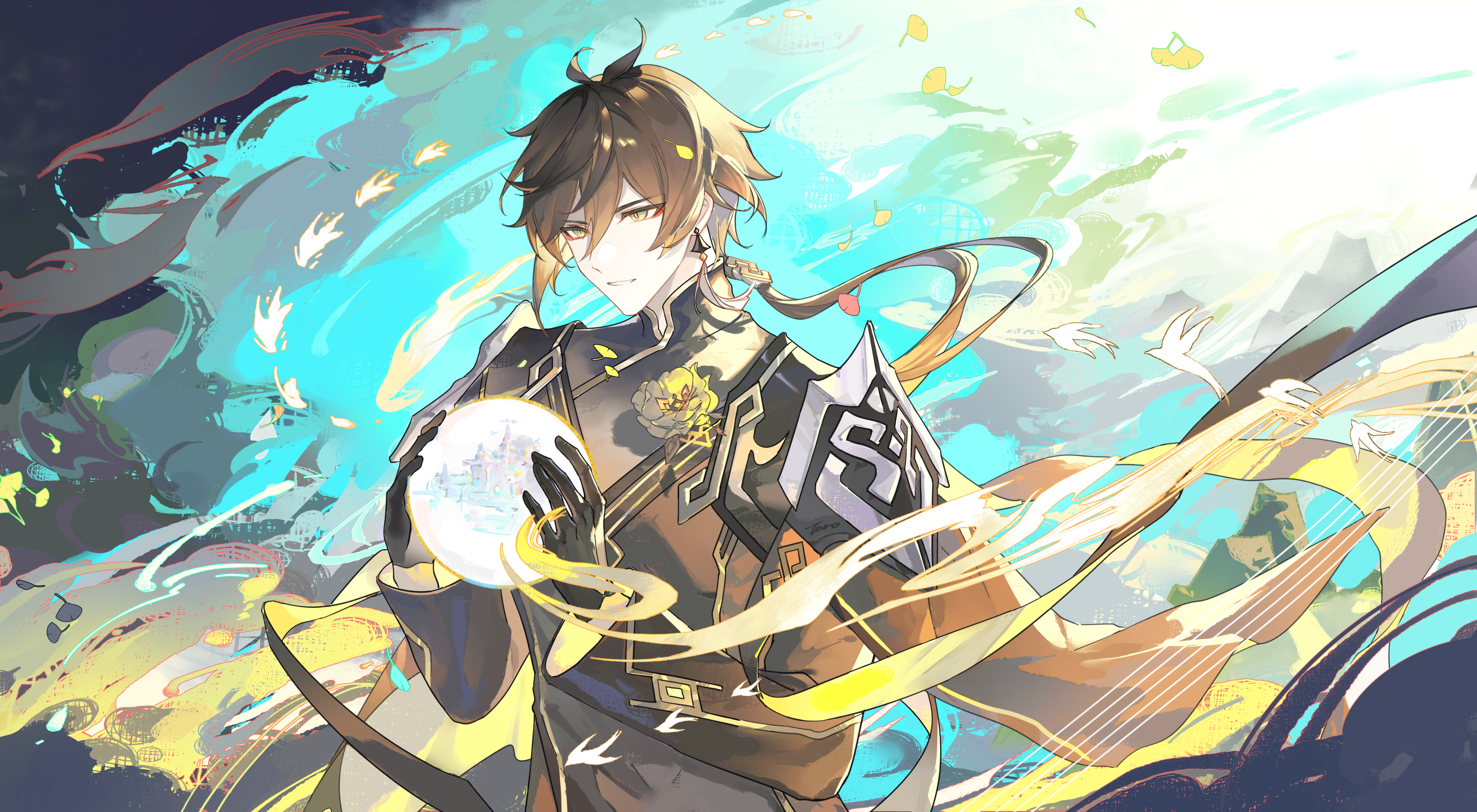 Zhongli from Genshin Impact holding a glowing orb HD Wallpaper