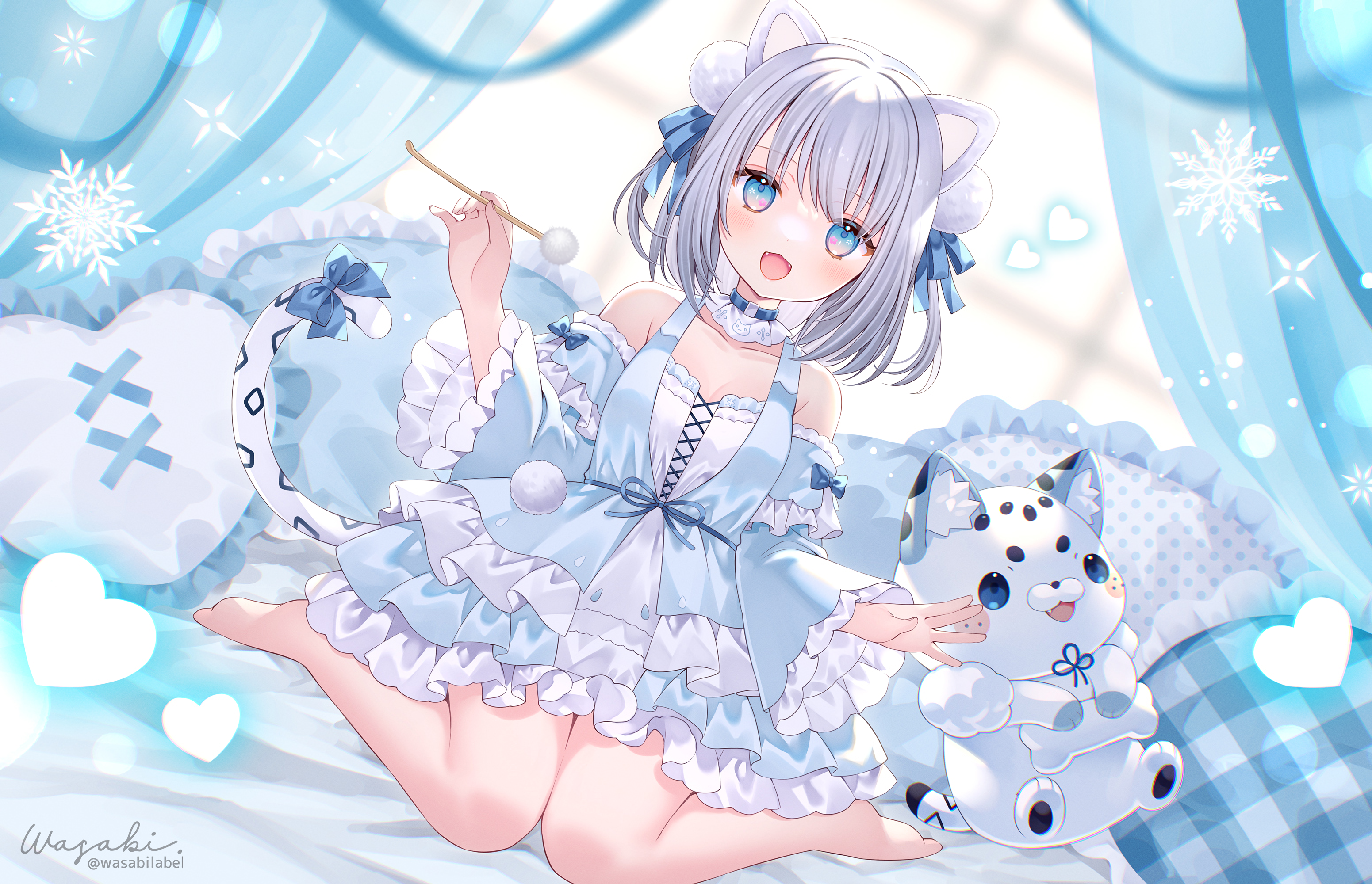 Kohaku Nene in a blue outfit with cat ears HD Wallpaper