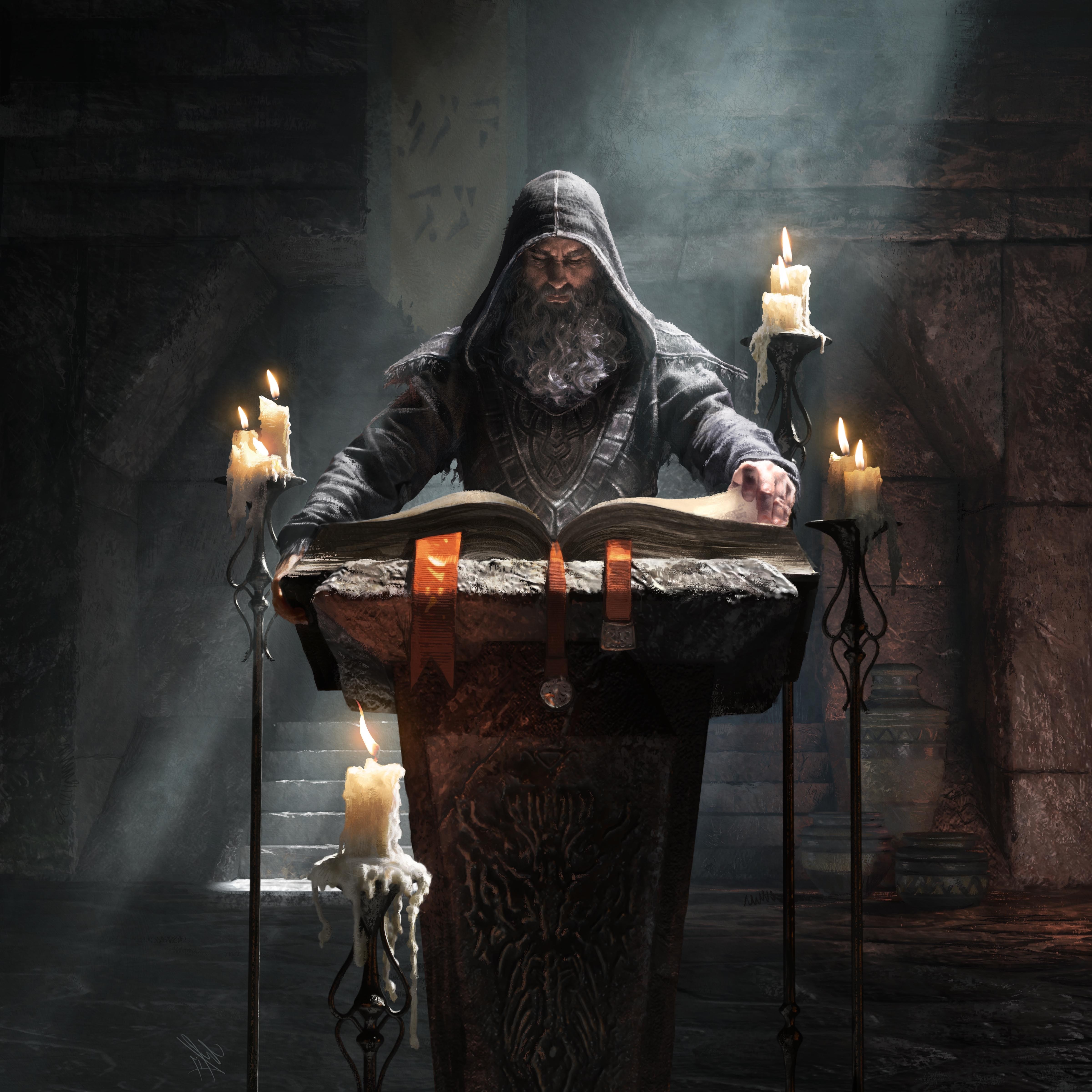The Elder Scrolls: Wizard Reading a Book by Candlelight HD Wallpaper