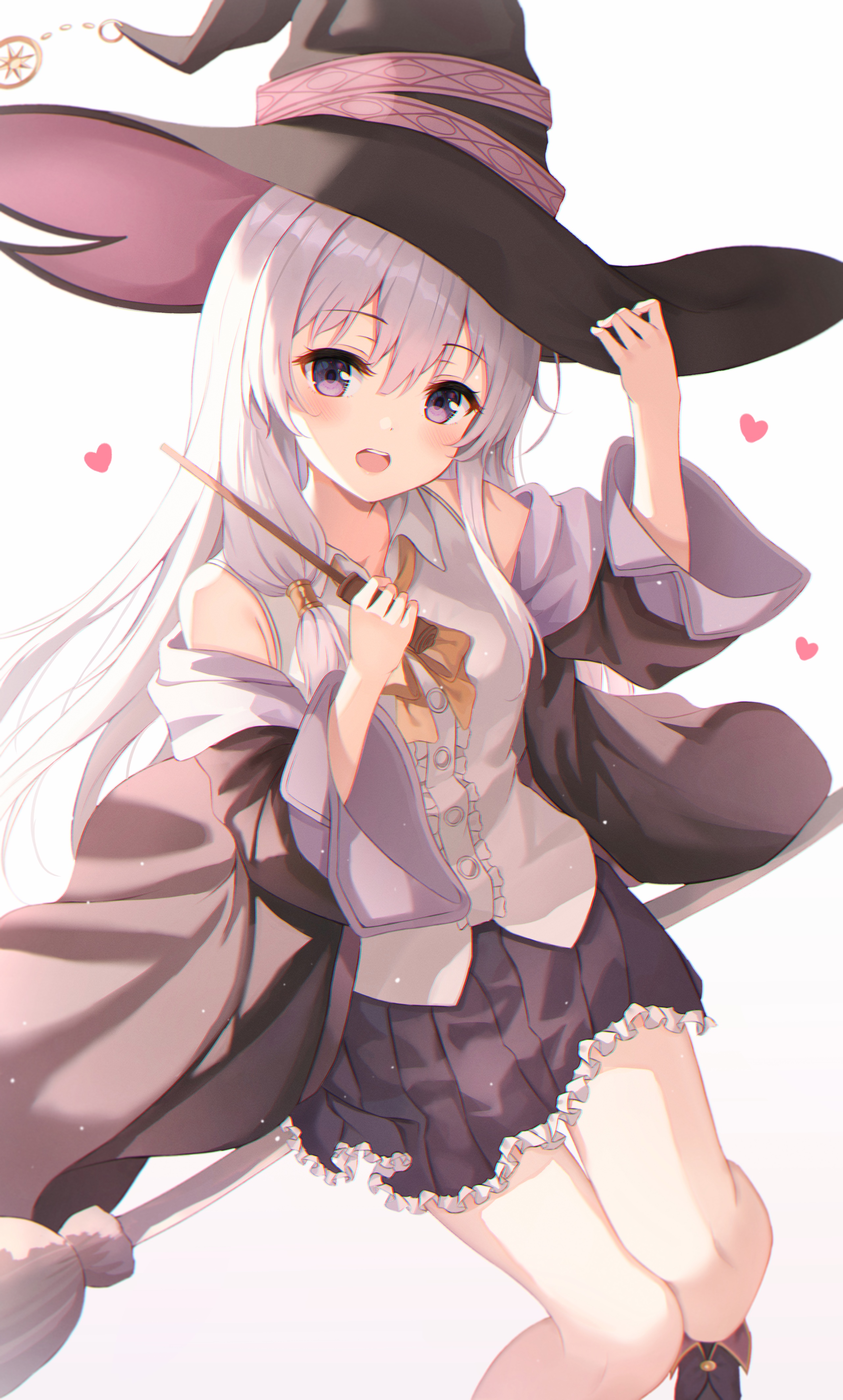 Elaina the witch with a wand and broom HD Phone Wallpaper