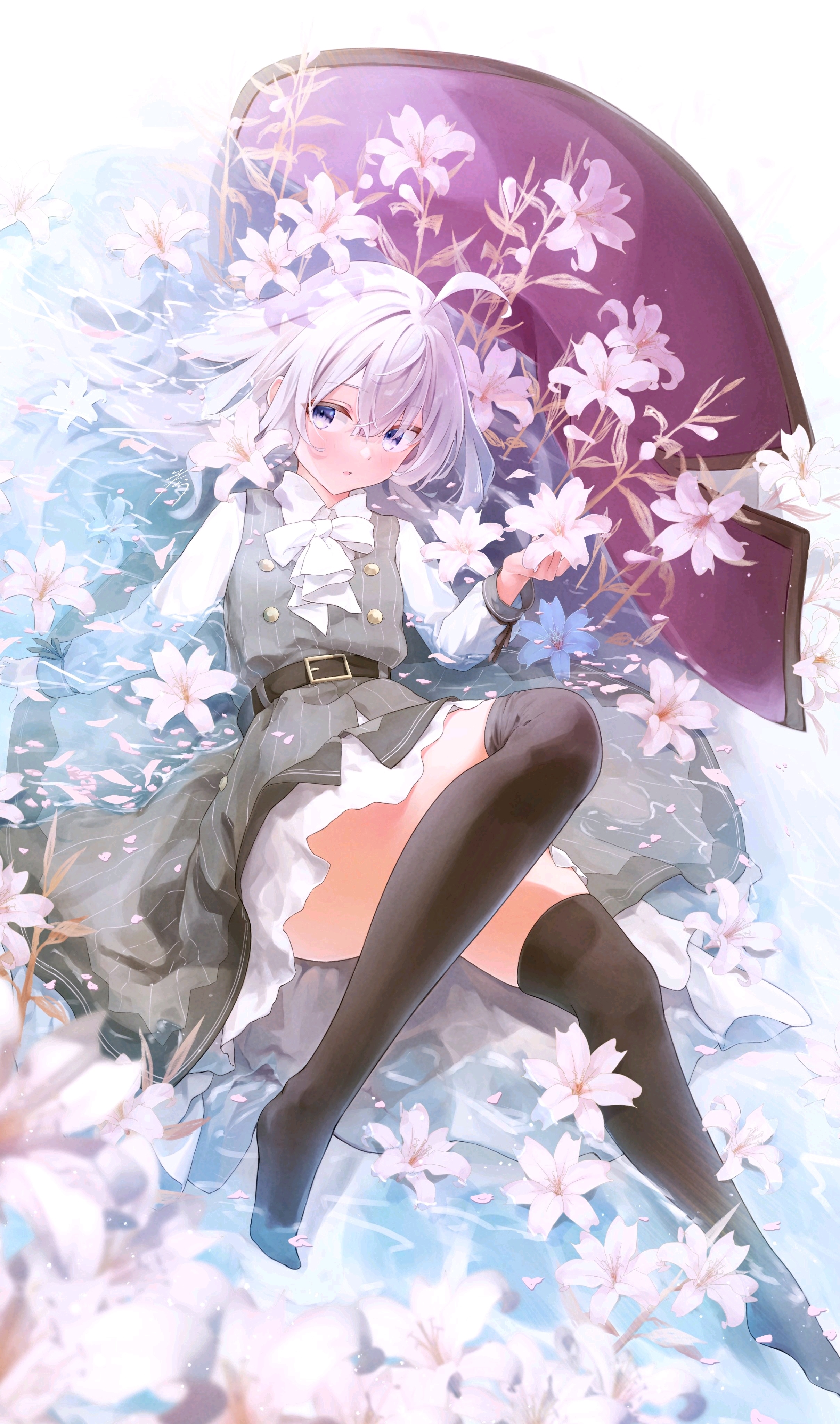 Elaina lying down with flowers and an umbrella HD Phone Wallpaper