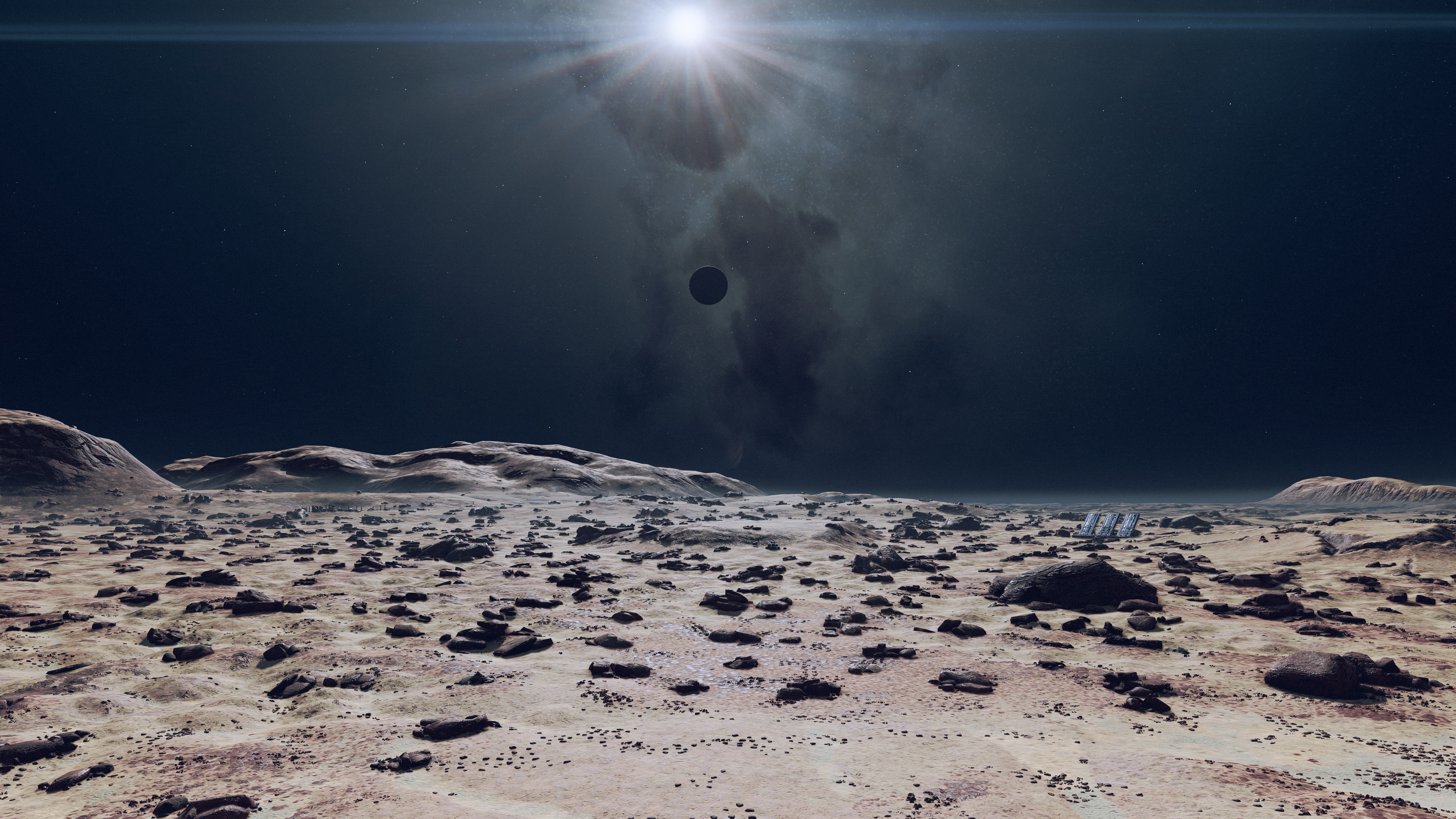 4K Starfield landscape with a distant planet HD Wallpaper