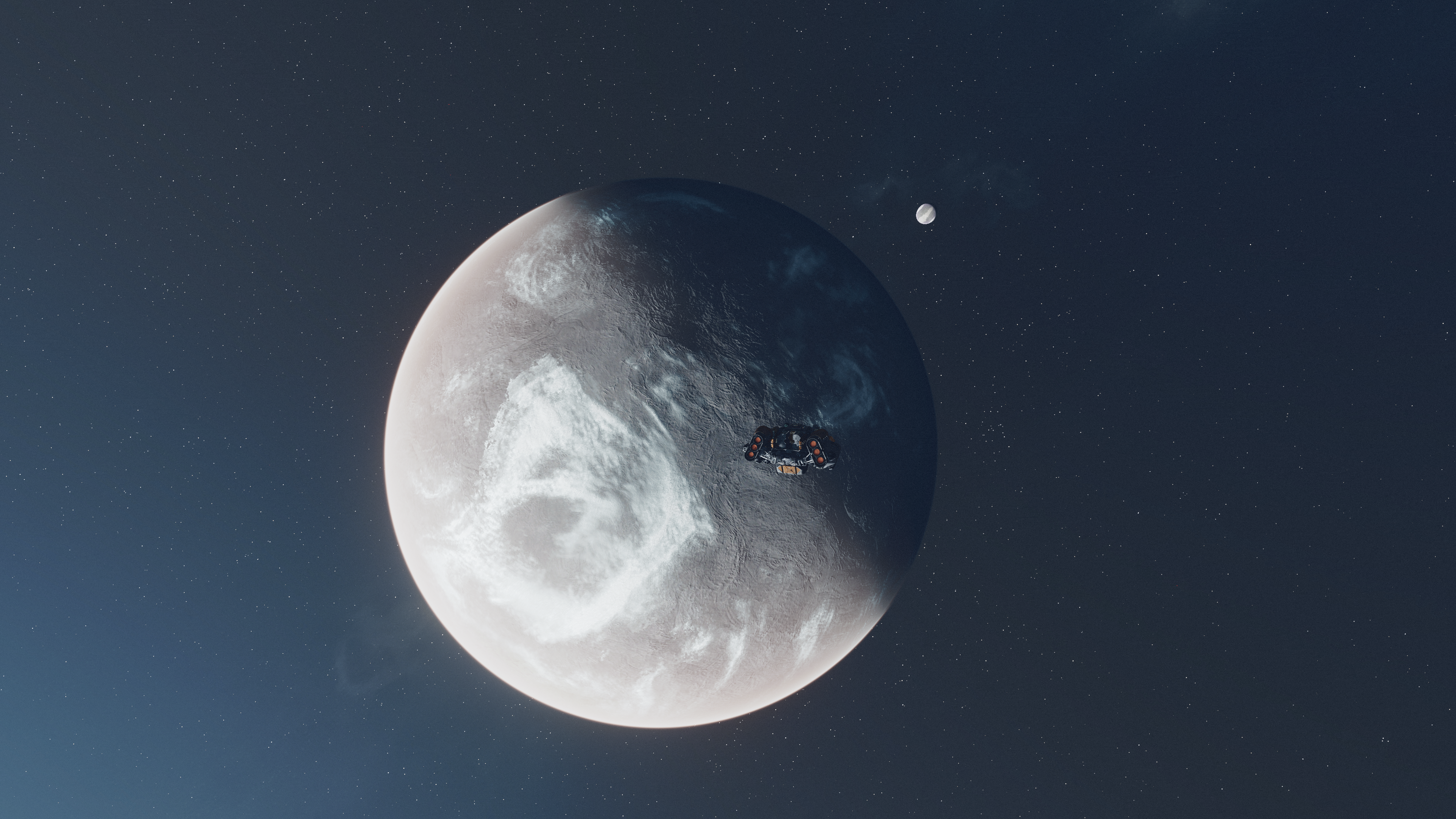 4K spaceship near a planet in space HD Wallpaper
