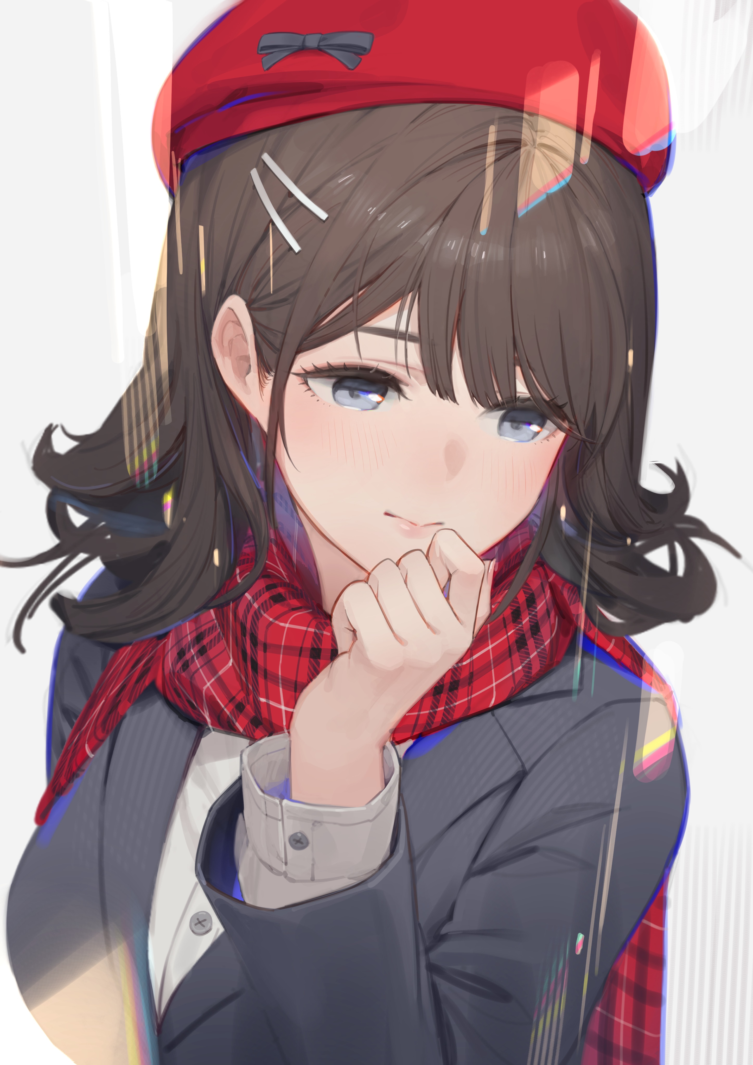 Girl with blue eyes, scarf, hat, and uniform HD Phone Wallpaper