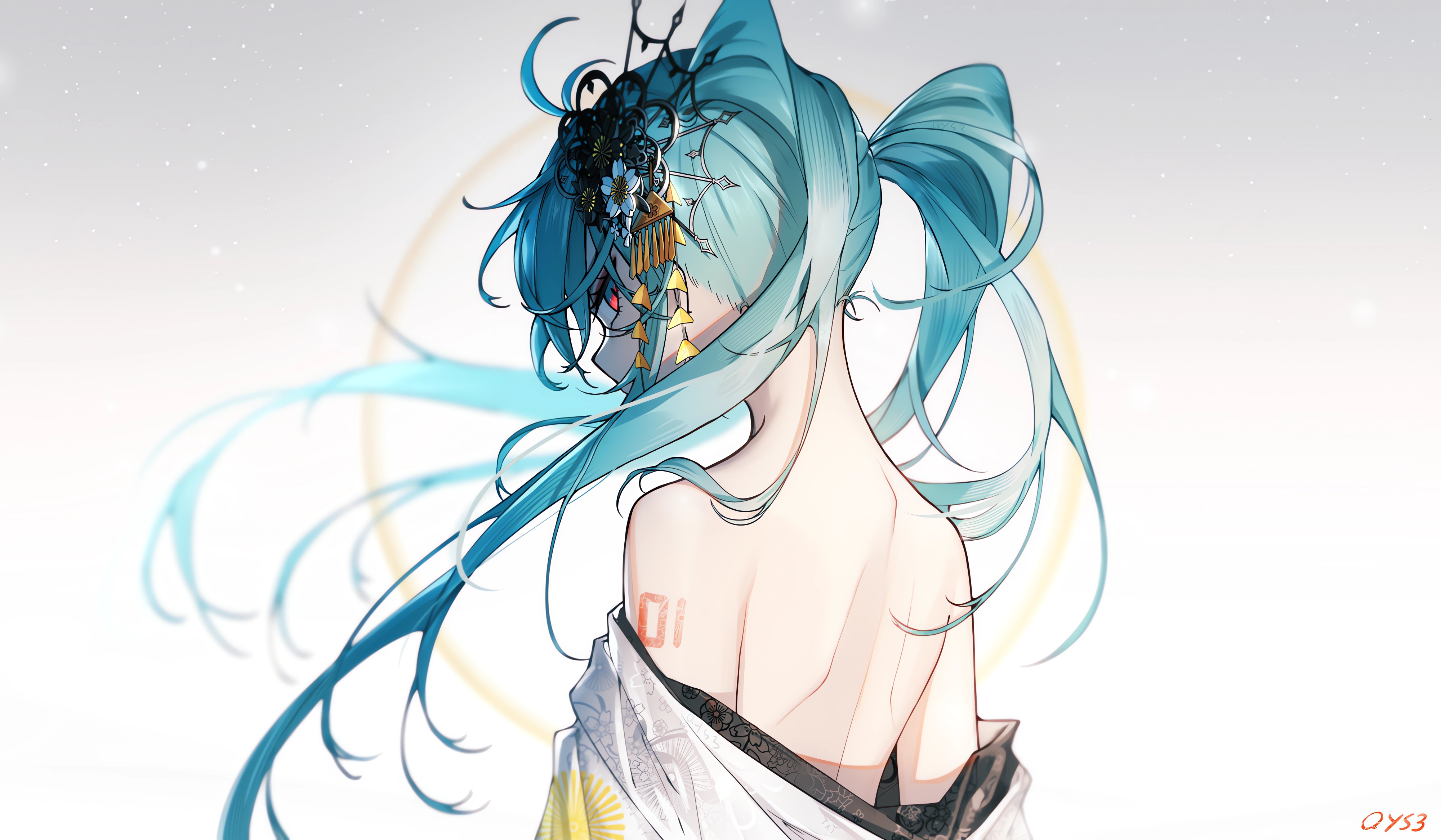 Hatsune Miku with blue twintails and traditional attire HD Wallpaper