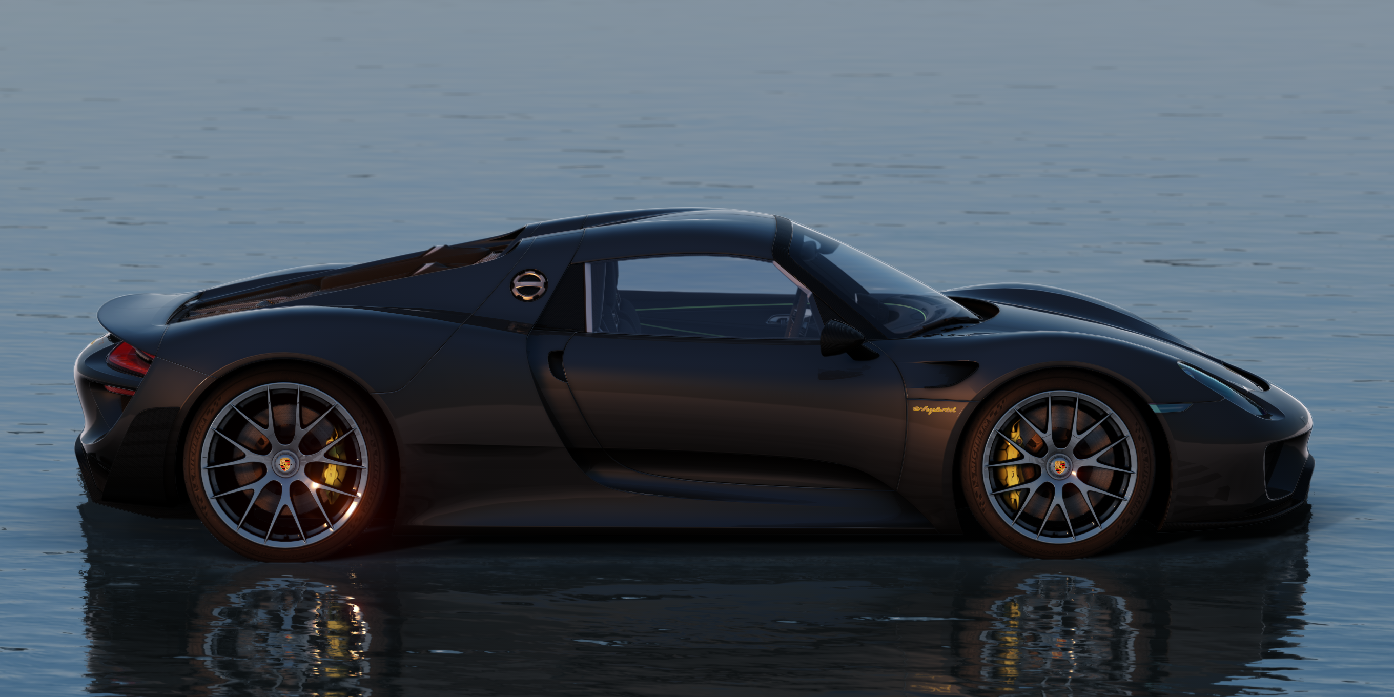 Porsche 918 Spyder hybrid car on water HD Wallpaper