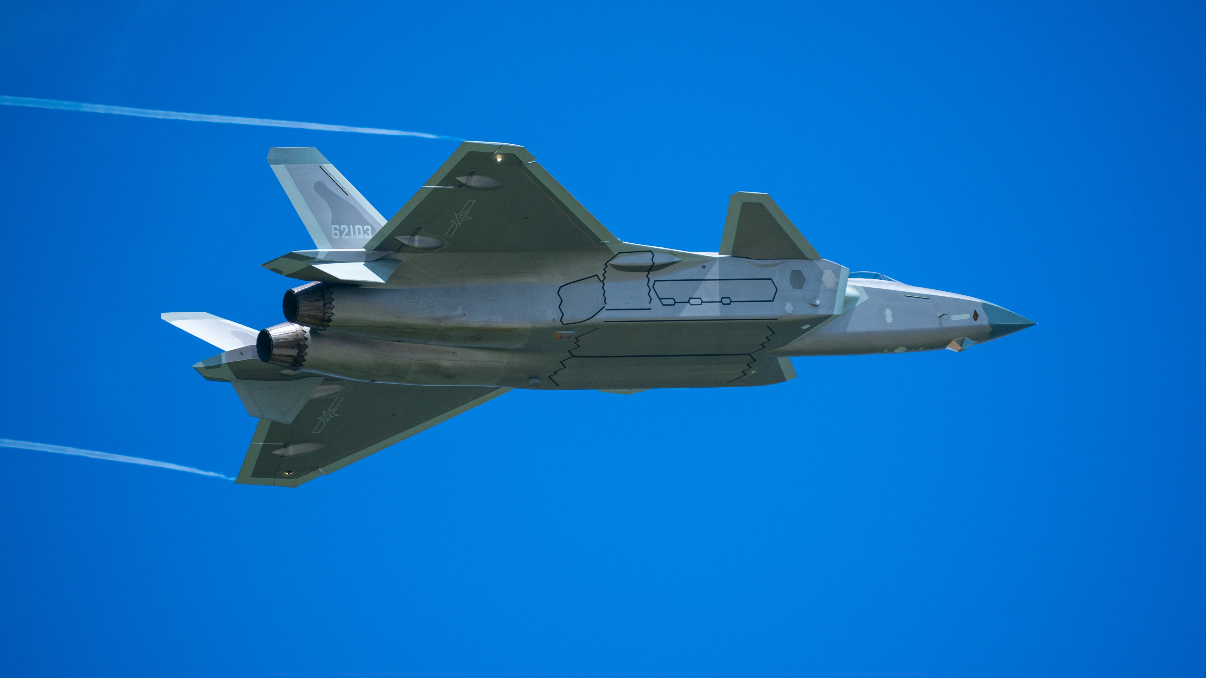 4K Chengdu J-20 military aircraft flying in the sky HD Wallpaper