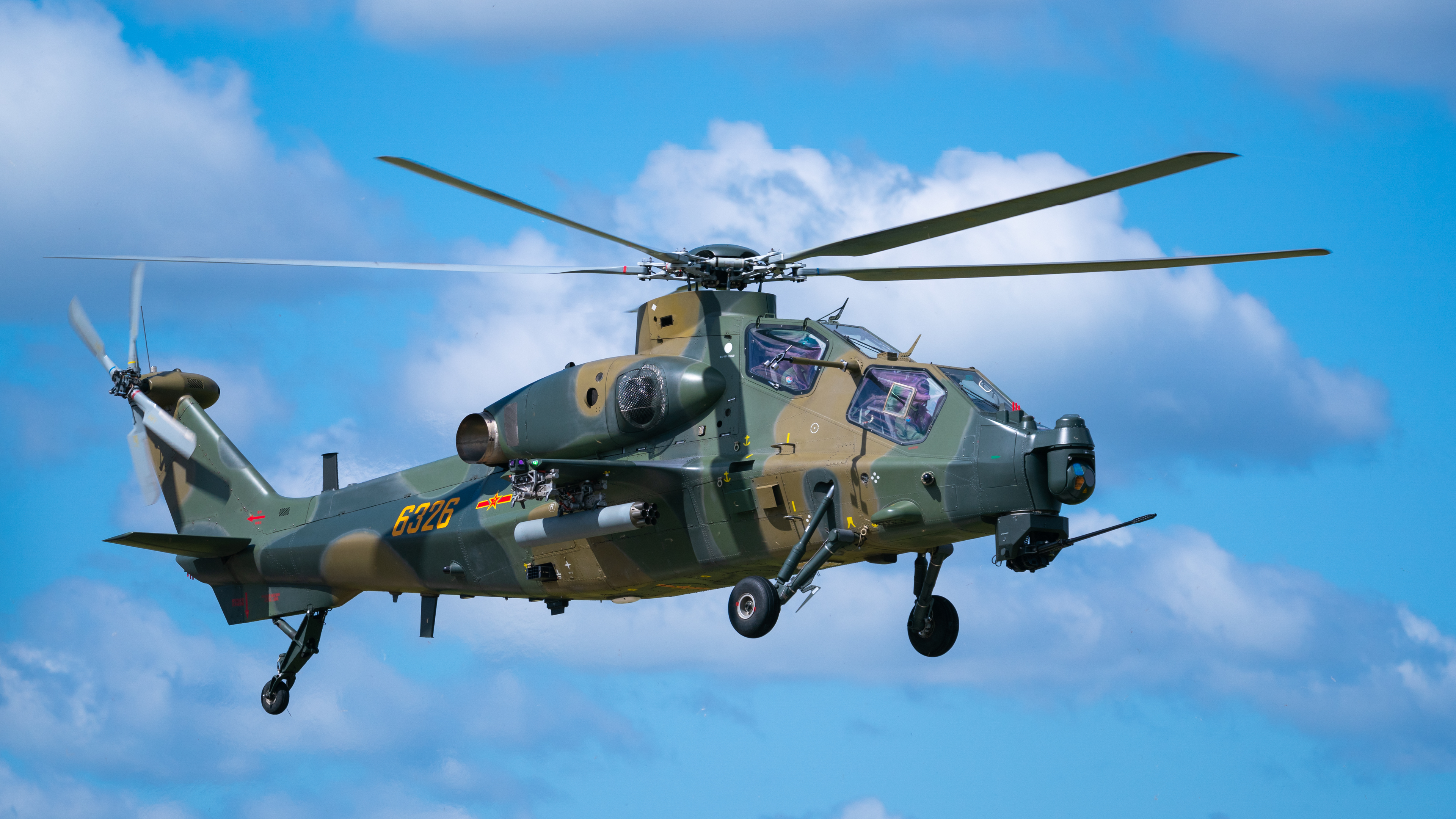 4K PLAAF military helicopter flying in the sky HD Wallpaper