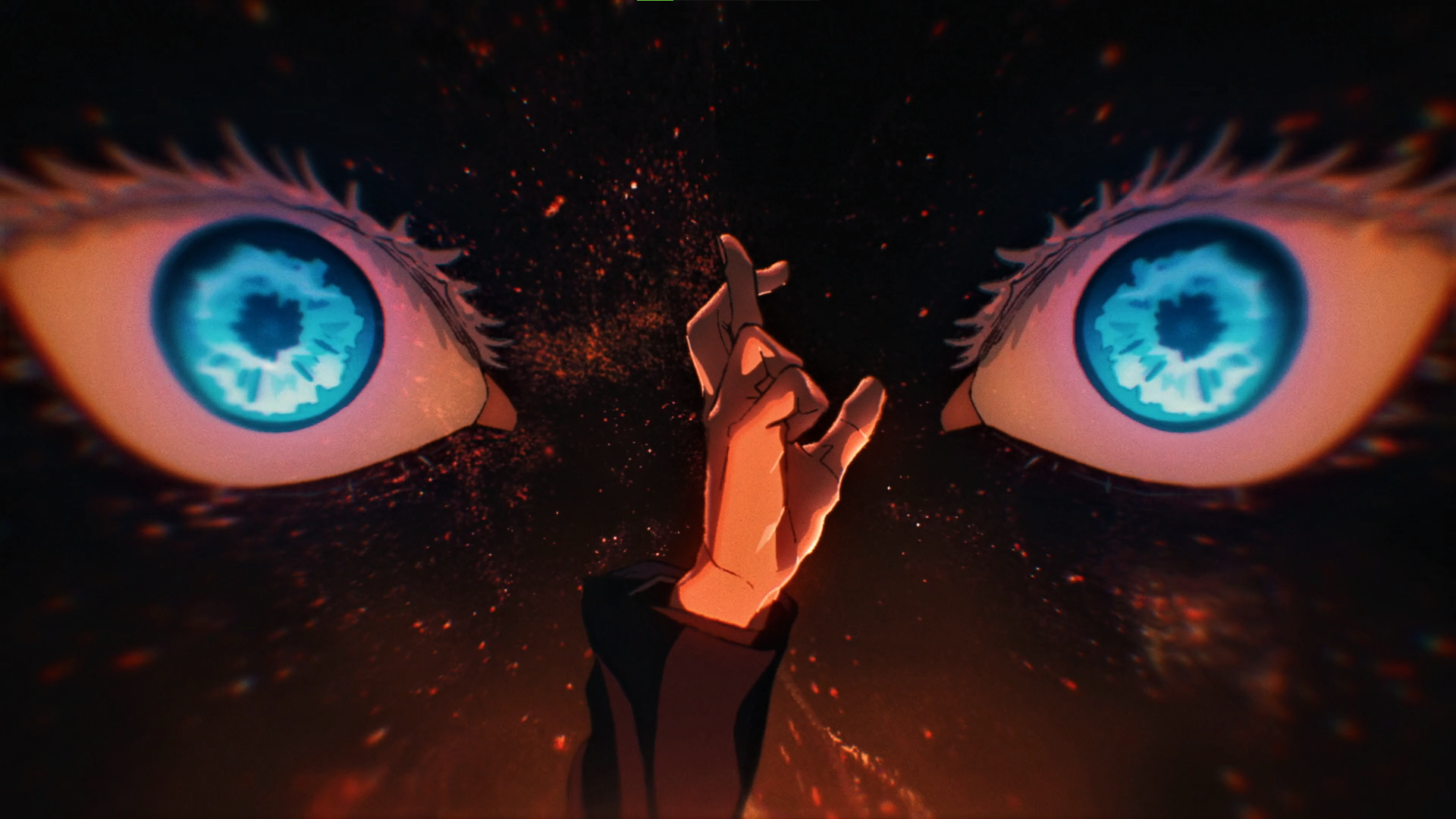 Satoru Gojo's intense blue eyes and hand gesture HD Wallpaper
