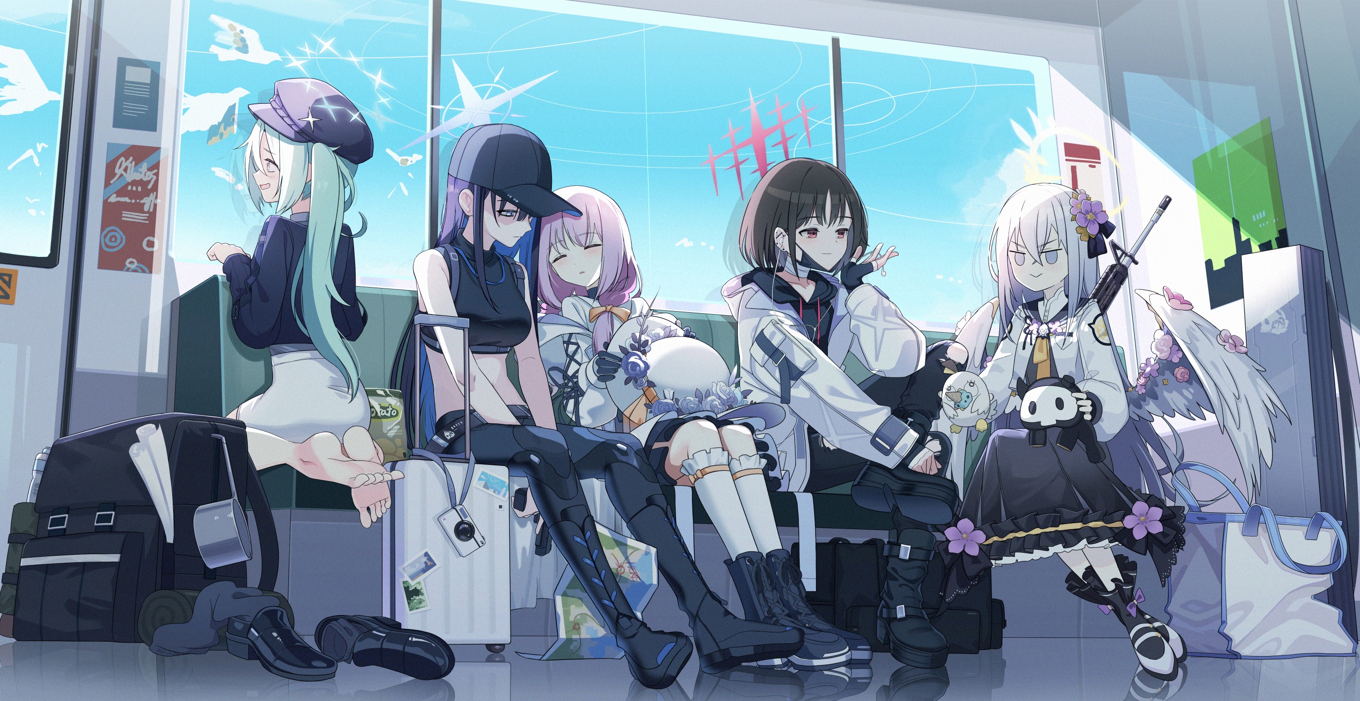 Blue Archive characters on a train HD Wallpaper