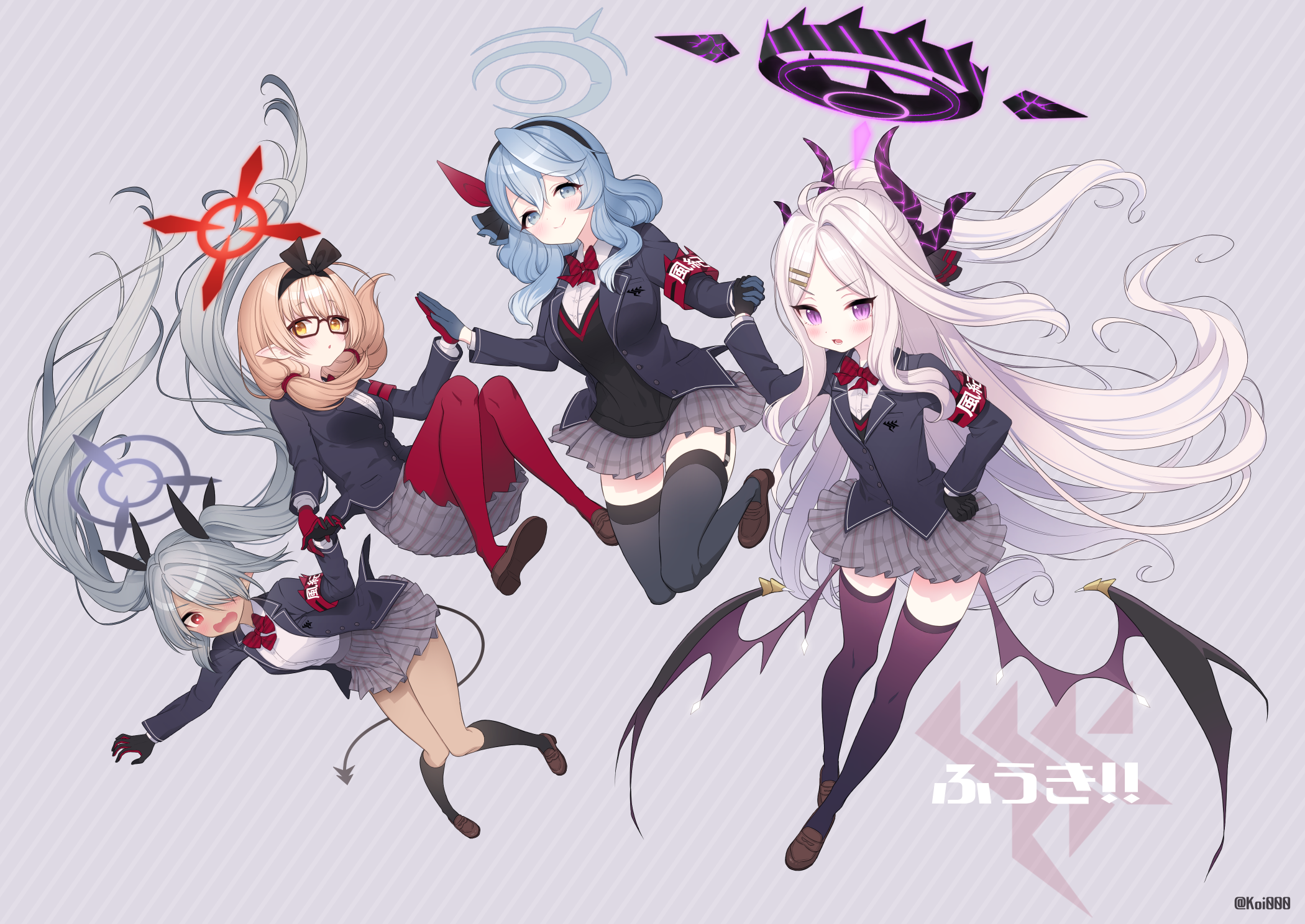 Blue Archive Characters: Sorasaki Hina, Amau Ako, Shiromi Iori, Hinomiya Chinatsu HD Wallpaper