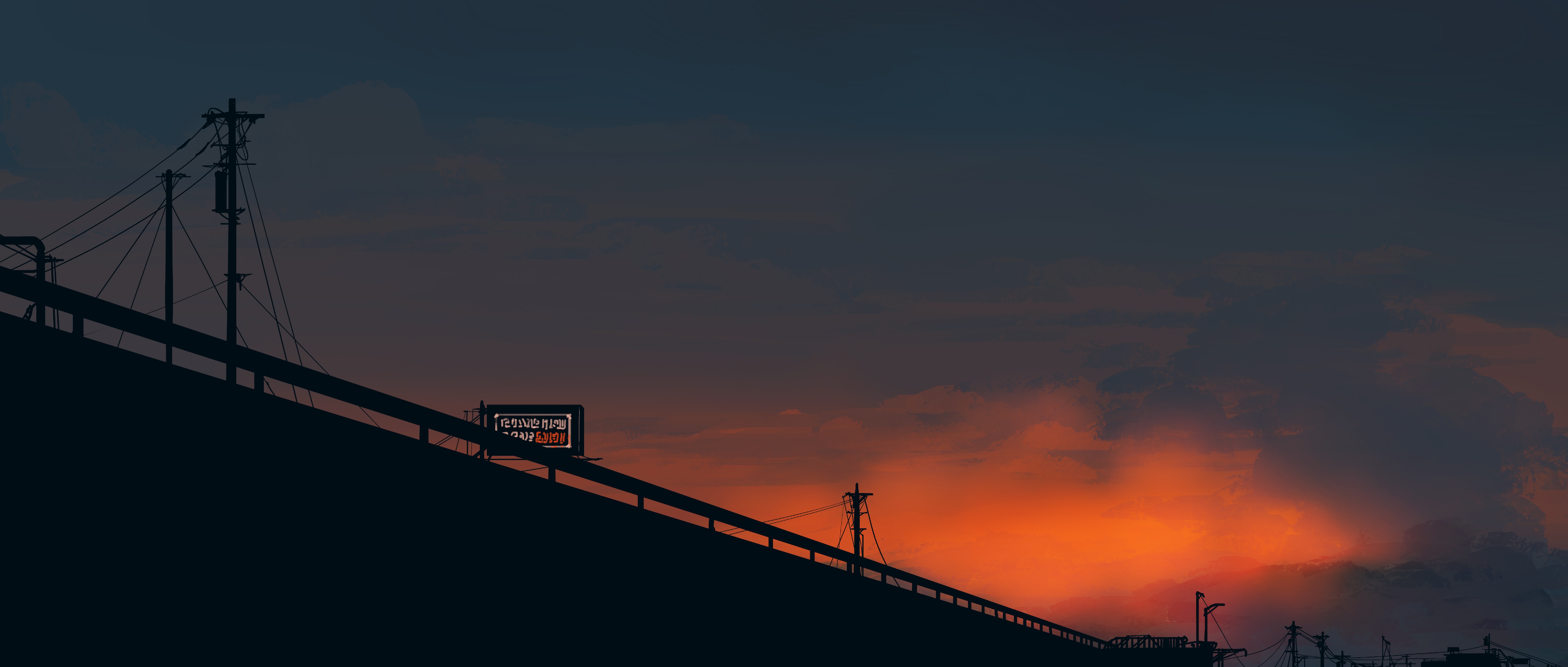 Sunset over Grand Rapids with clouds and electric lines HD Wallpaper