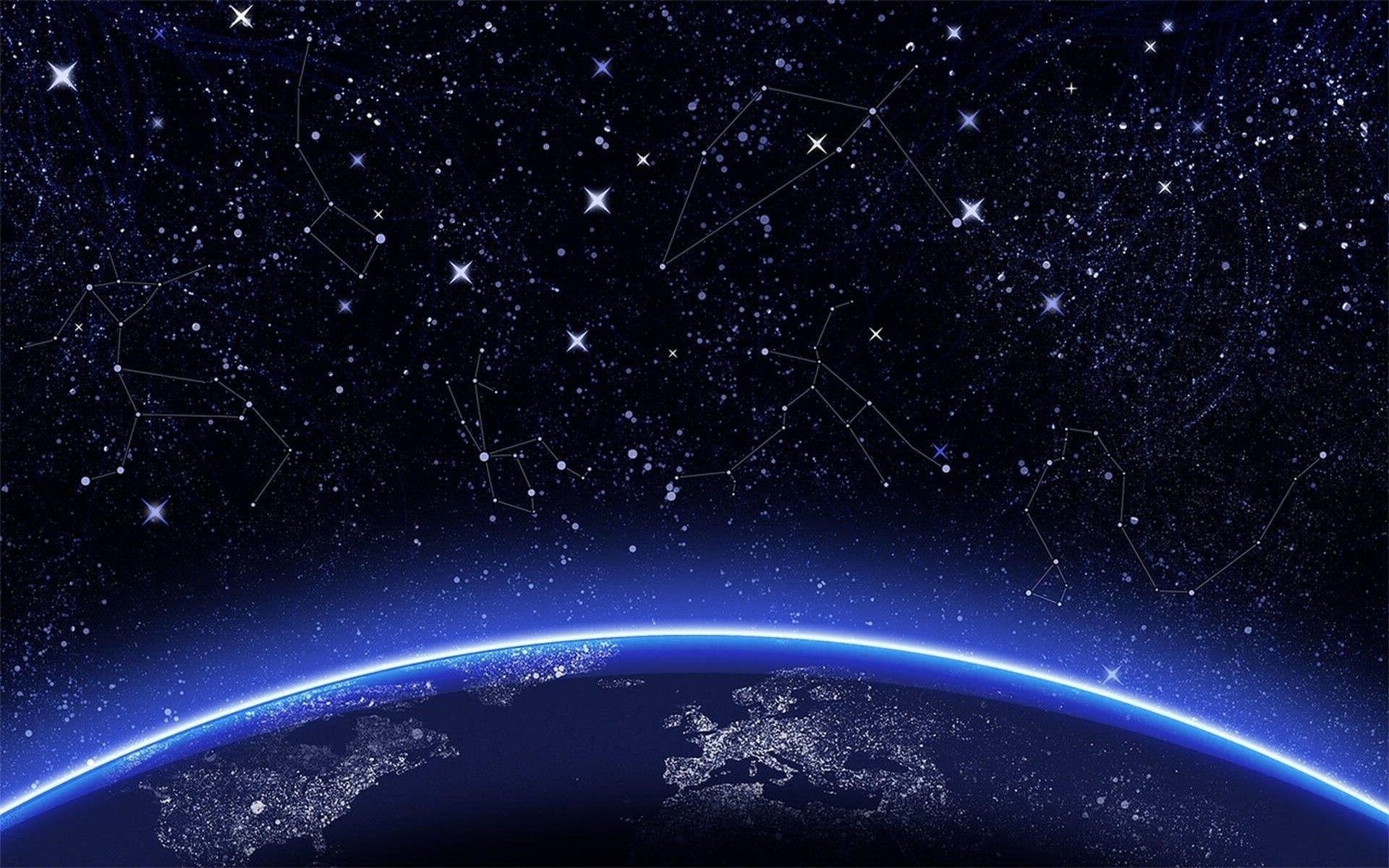 Earth and constellations in space HD Wallpaper