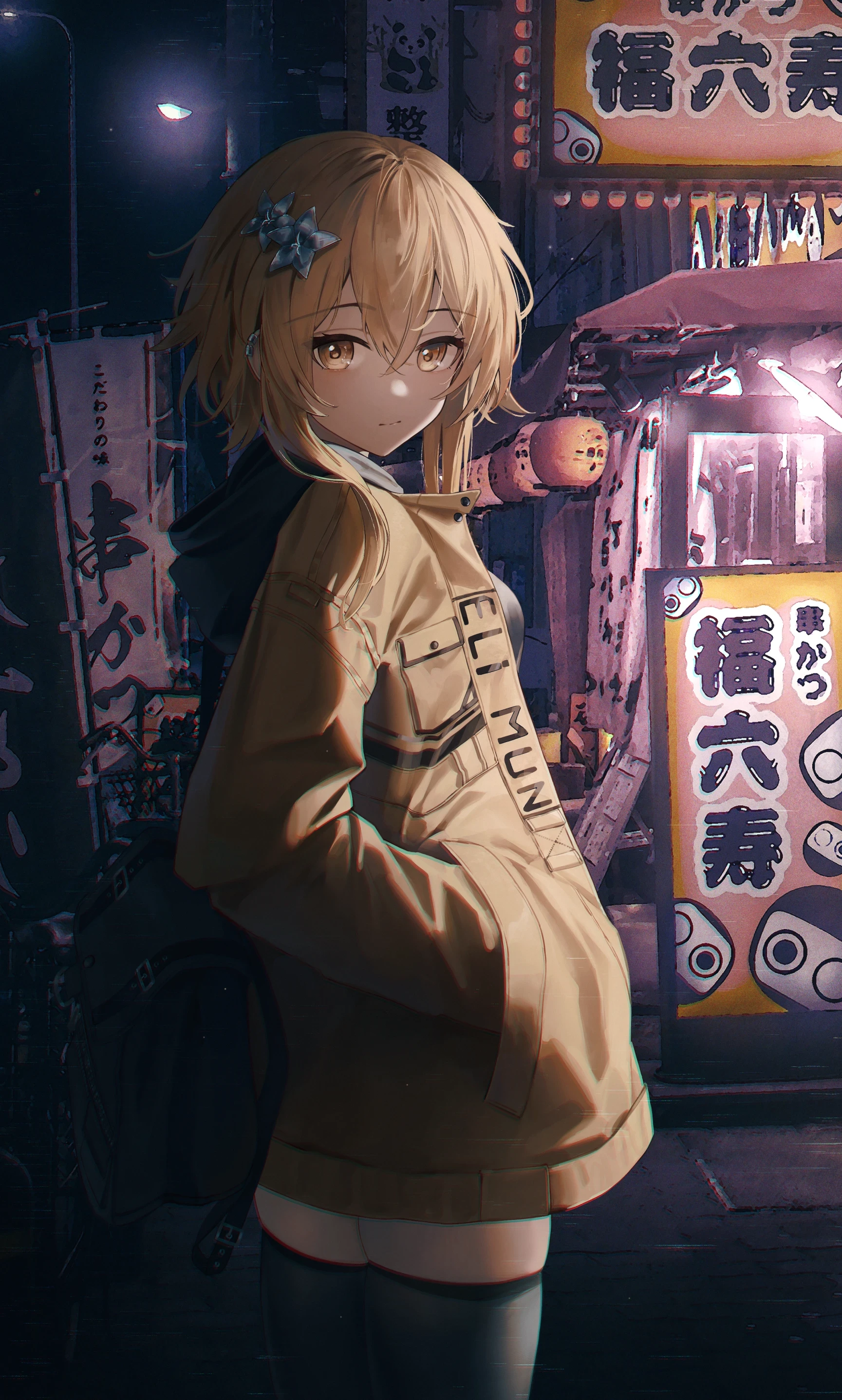 Lumine from Genshin Impact in a Japanese alley HD Phone Wallpaper