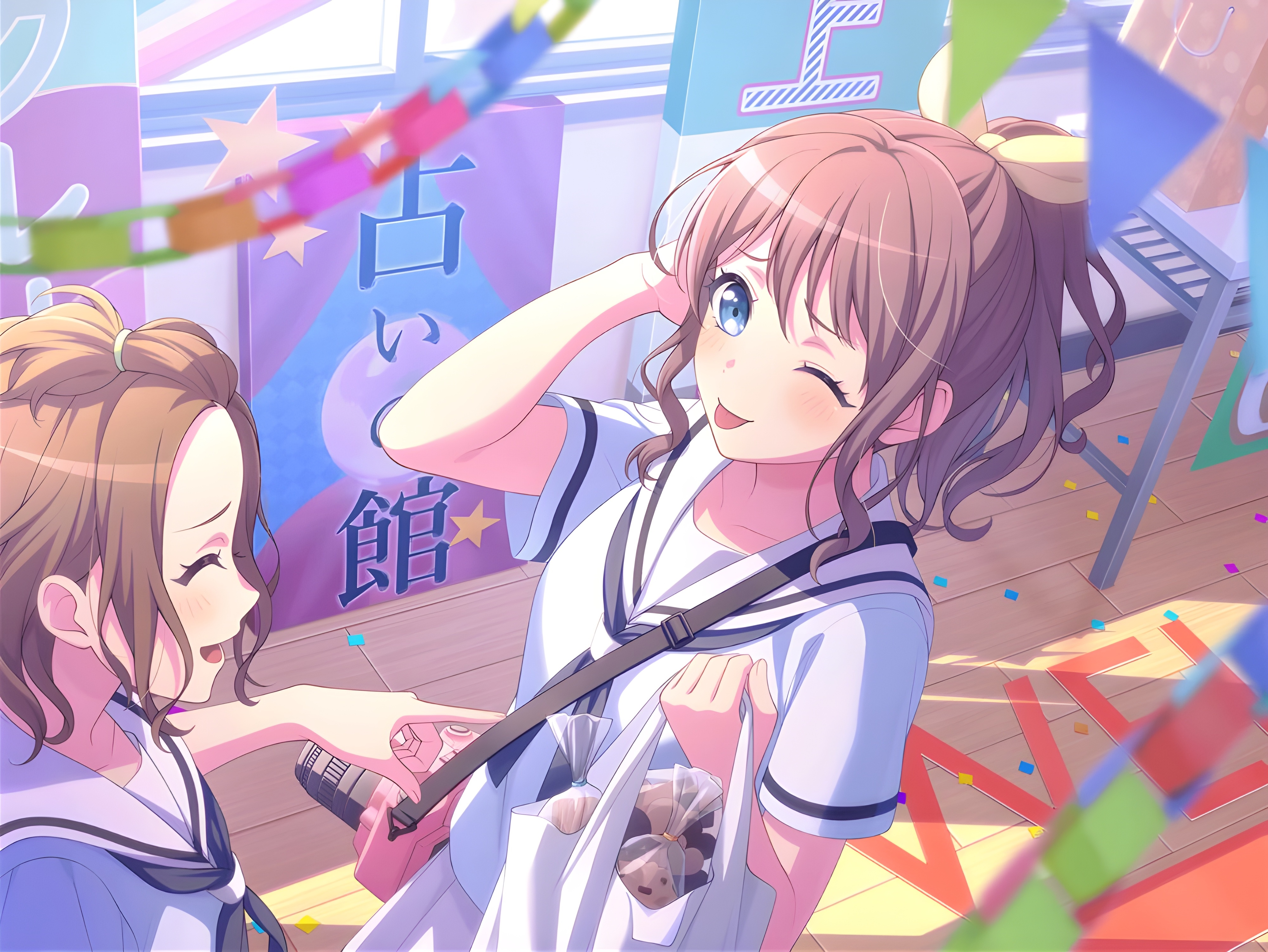 4K Yamabuki Saaya and friend in school uniforms HD Wallpaper