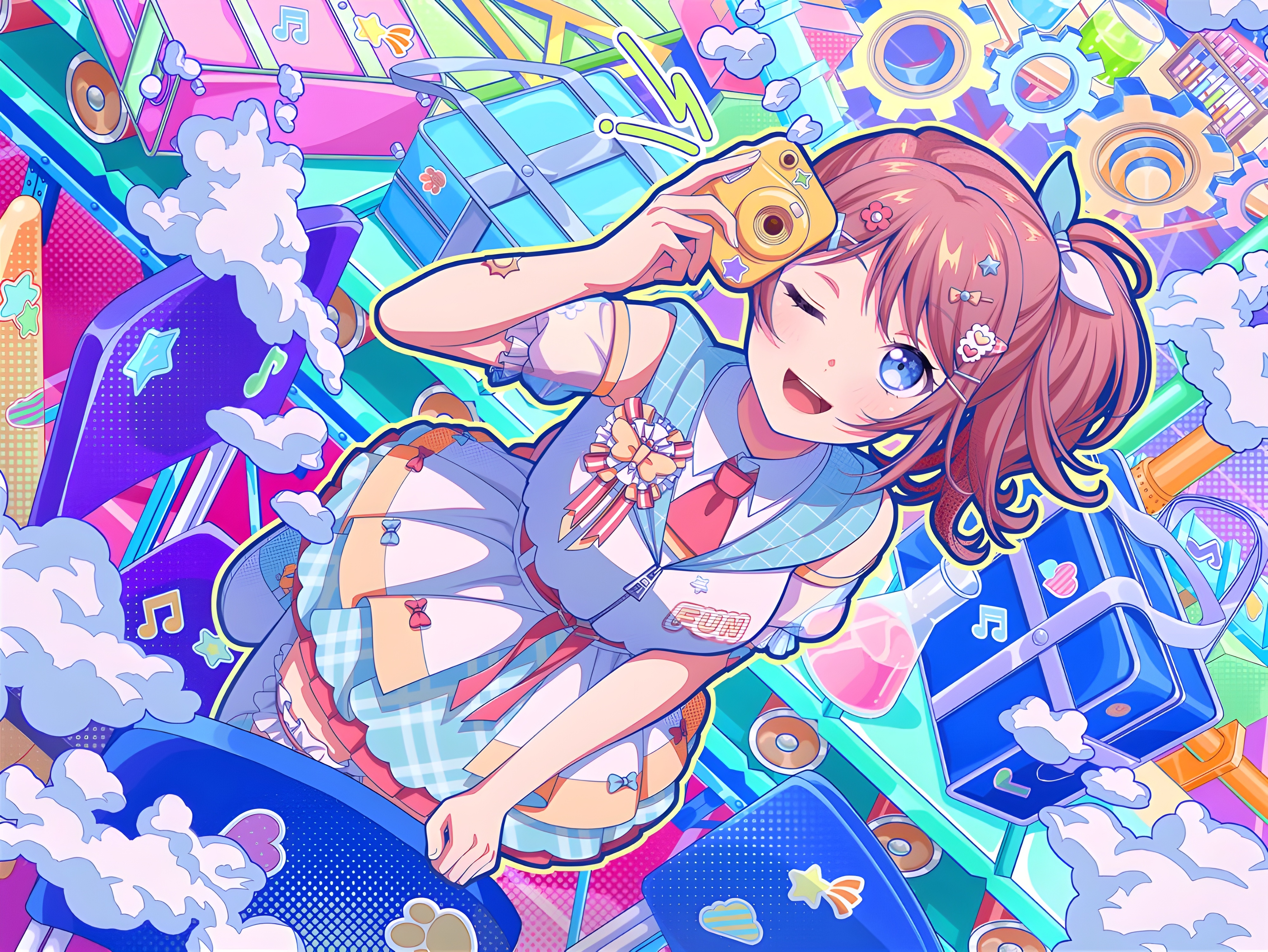 Yamabuki Saaya with a Camera and Musical Notes HD Wallpaper