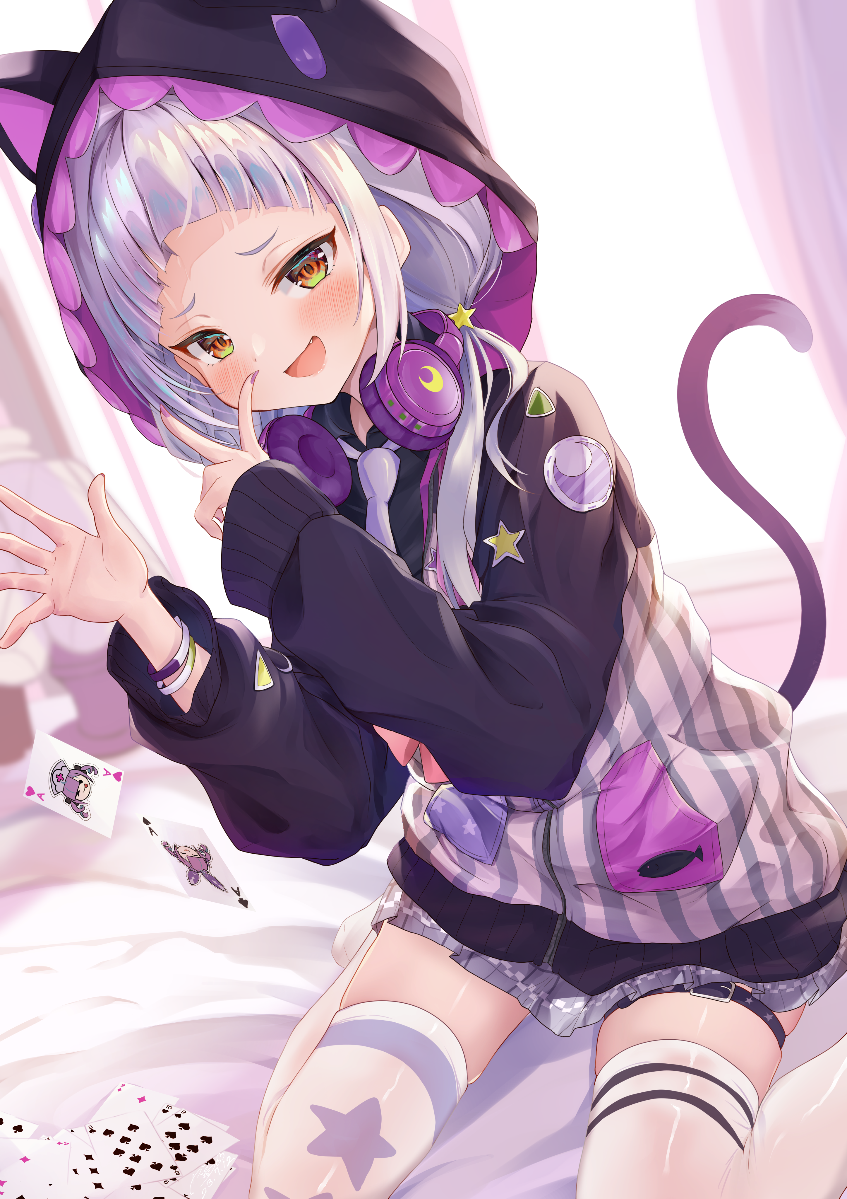 Murasaki Shion with headphones and cat ears HD Phone Wallpaper