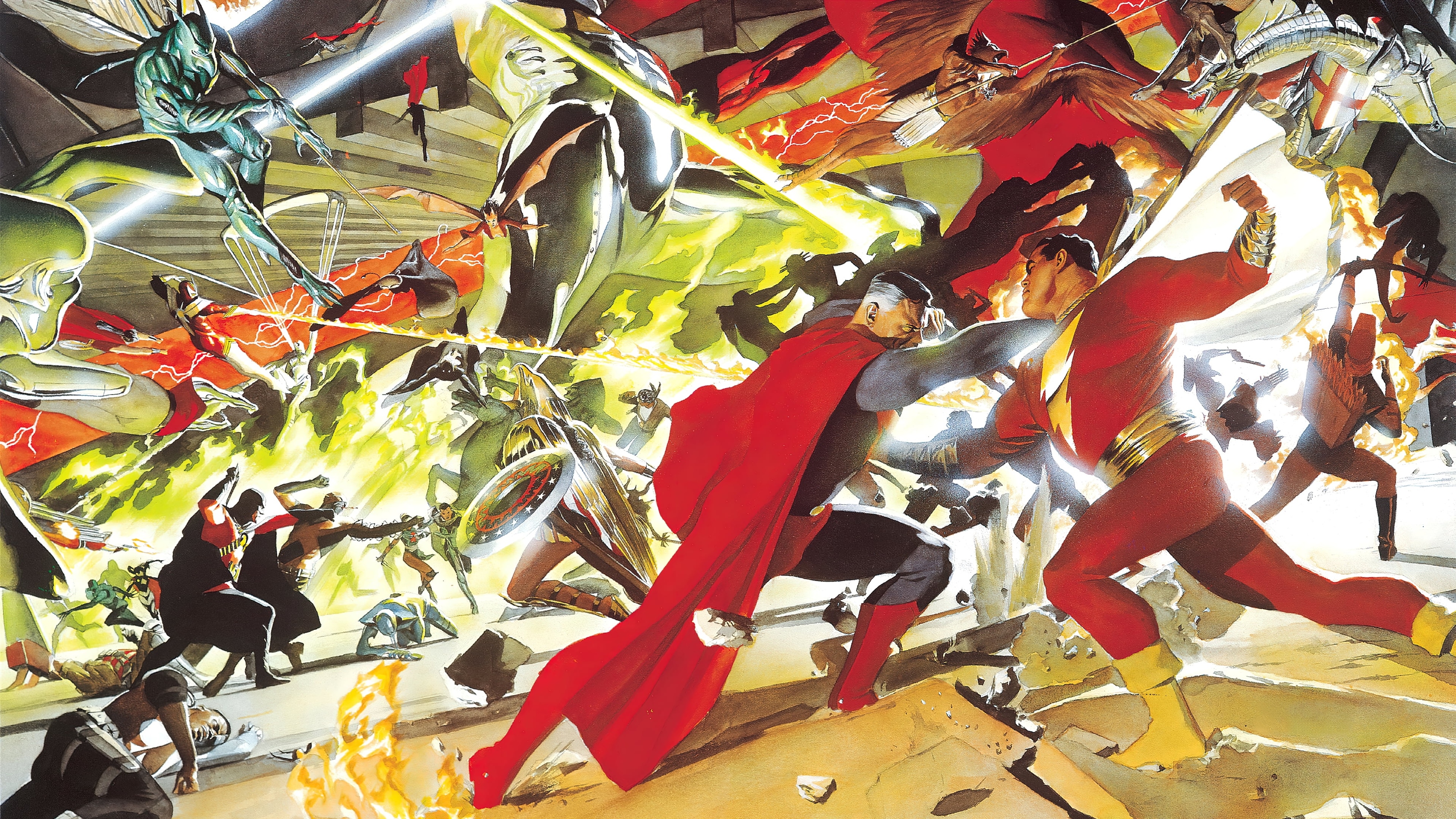 4K Alex Ross DC Comics Superhero Battle HD Wallpaper