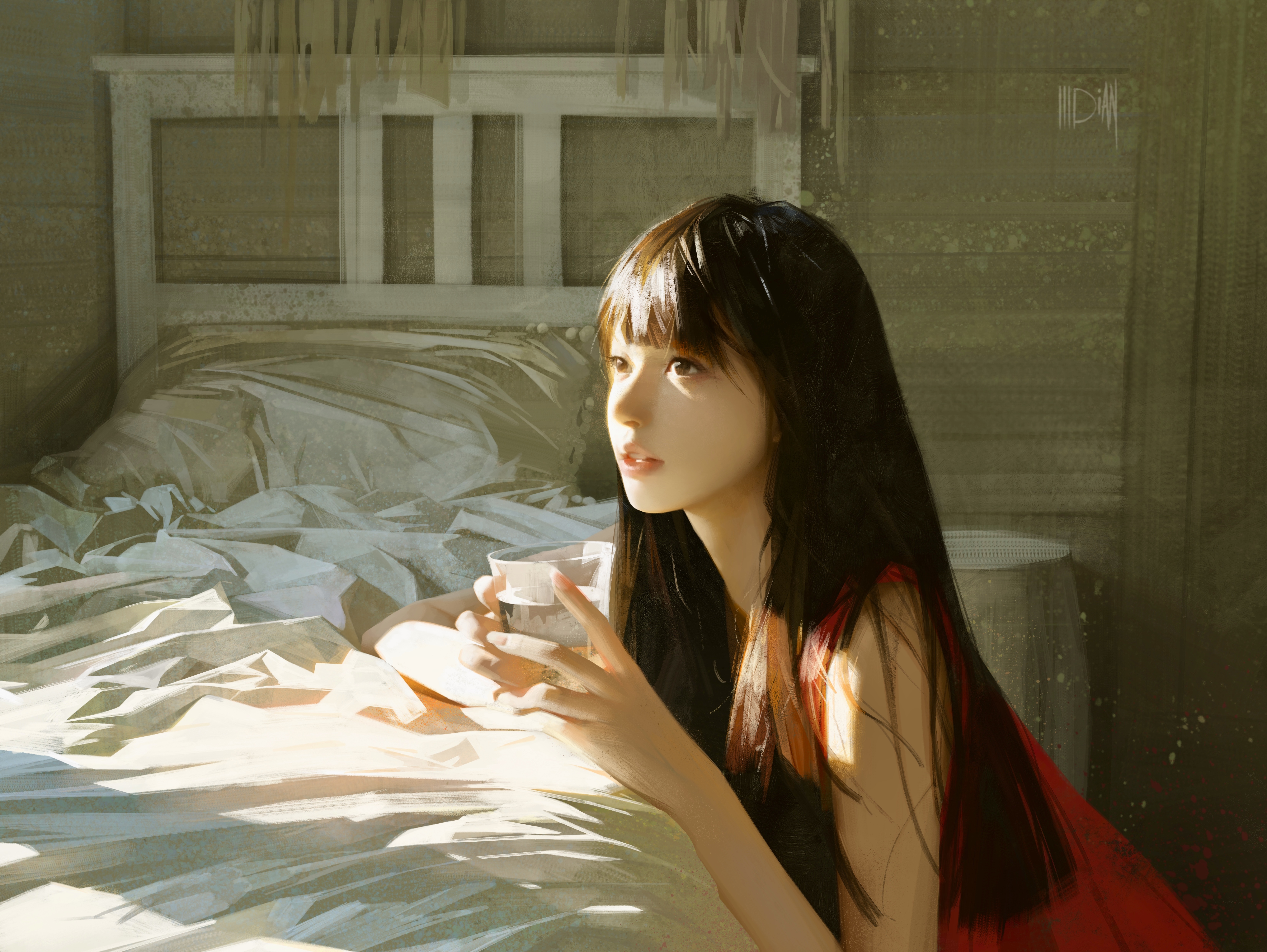ILLDIAN painting of a woman in a room HD Wallpaper