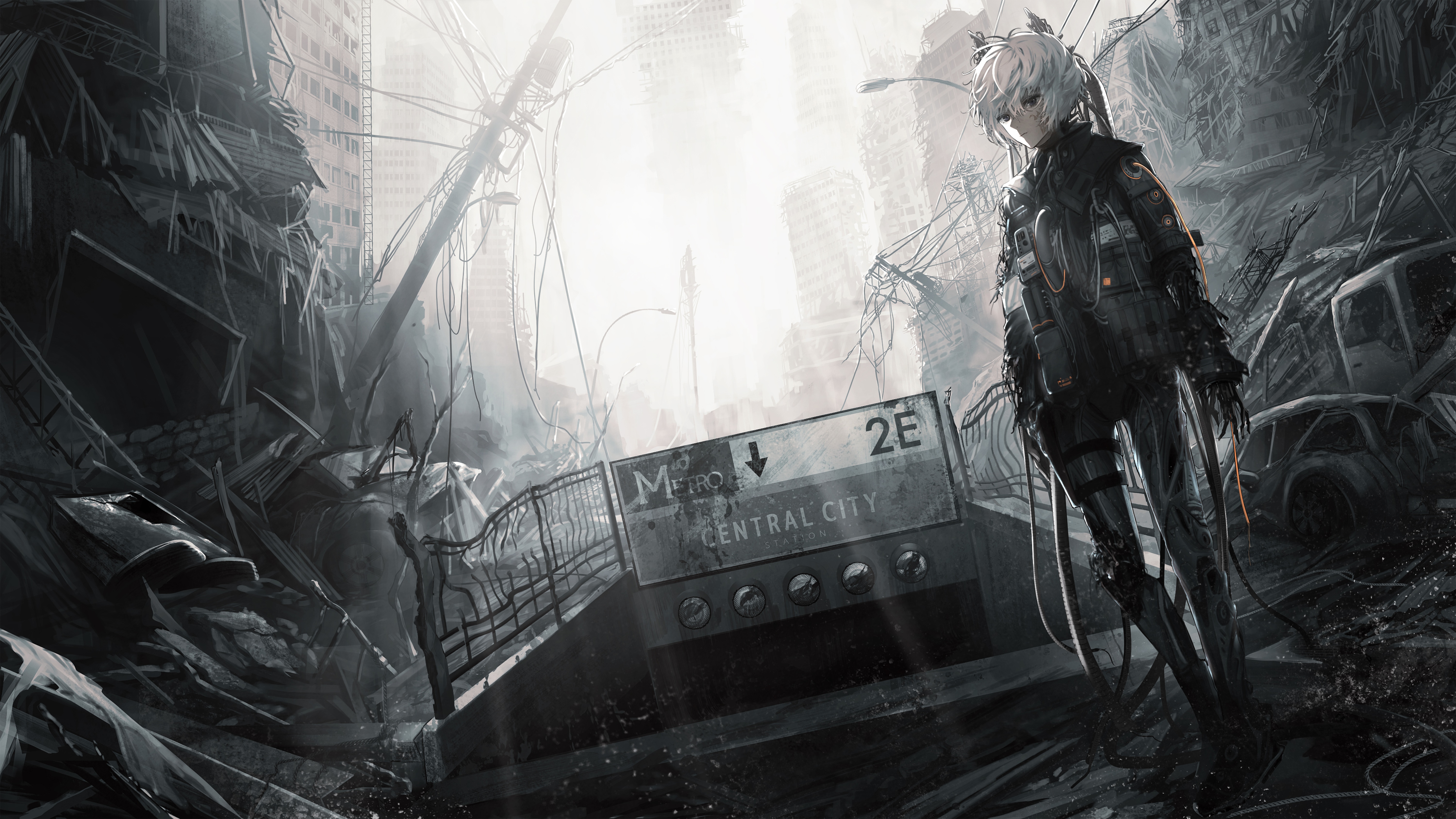 4K Futuristic City with Cyborg HD Wallpaper