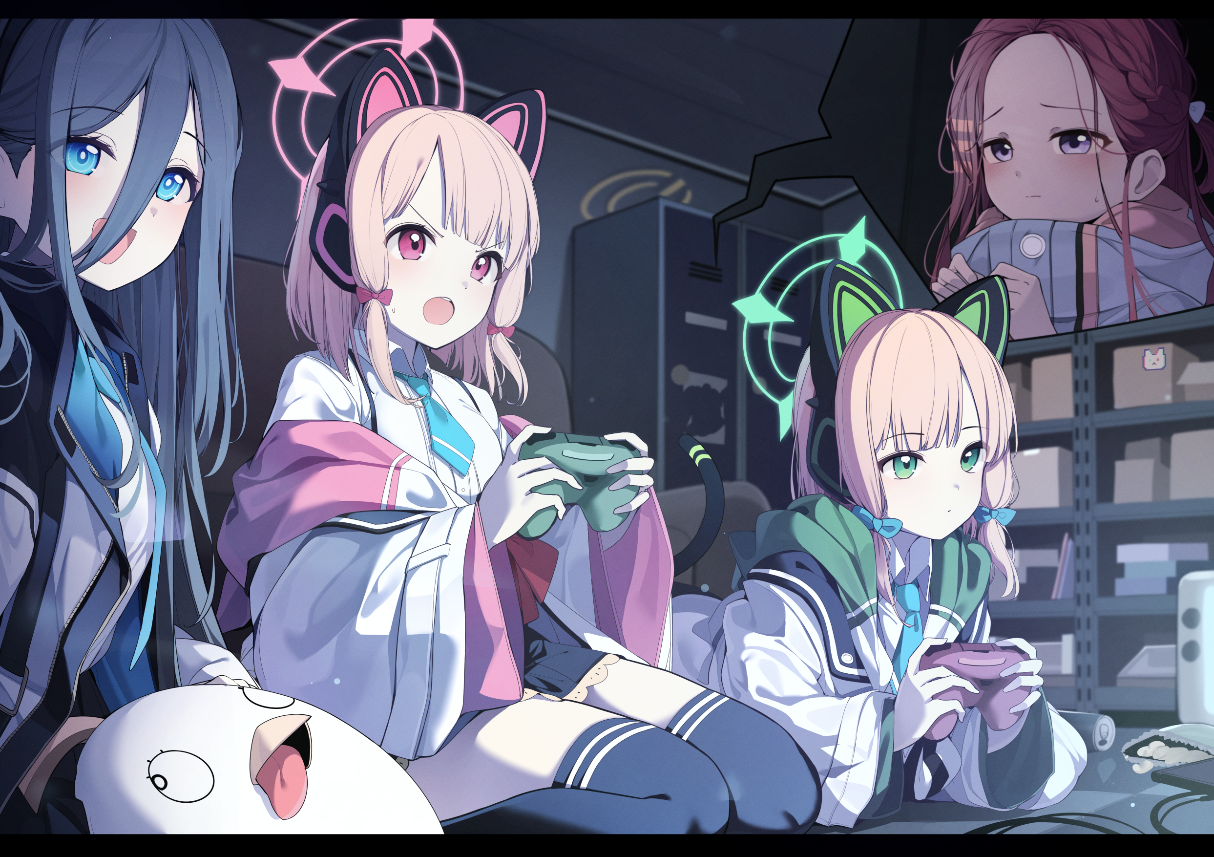 Blue Archive characters playing video games HD Wallpaper