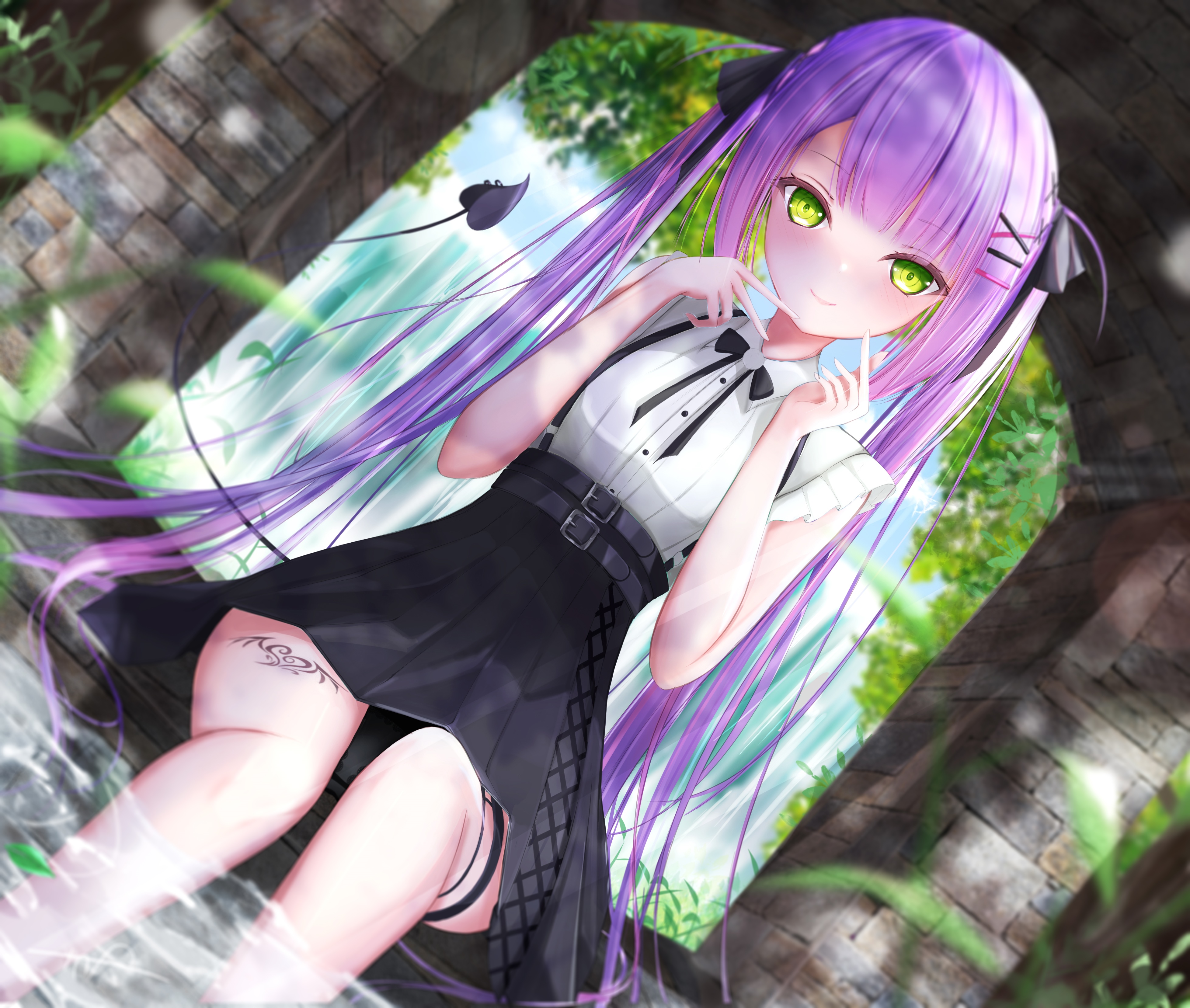 Tokoyami Towa with purple twintails and green eyes HD Wallpaper