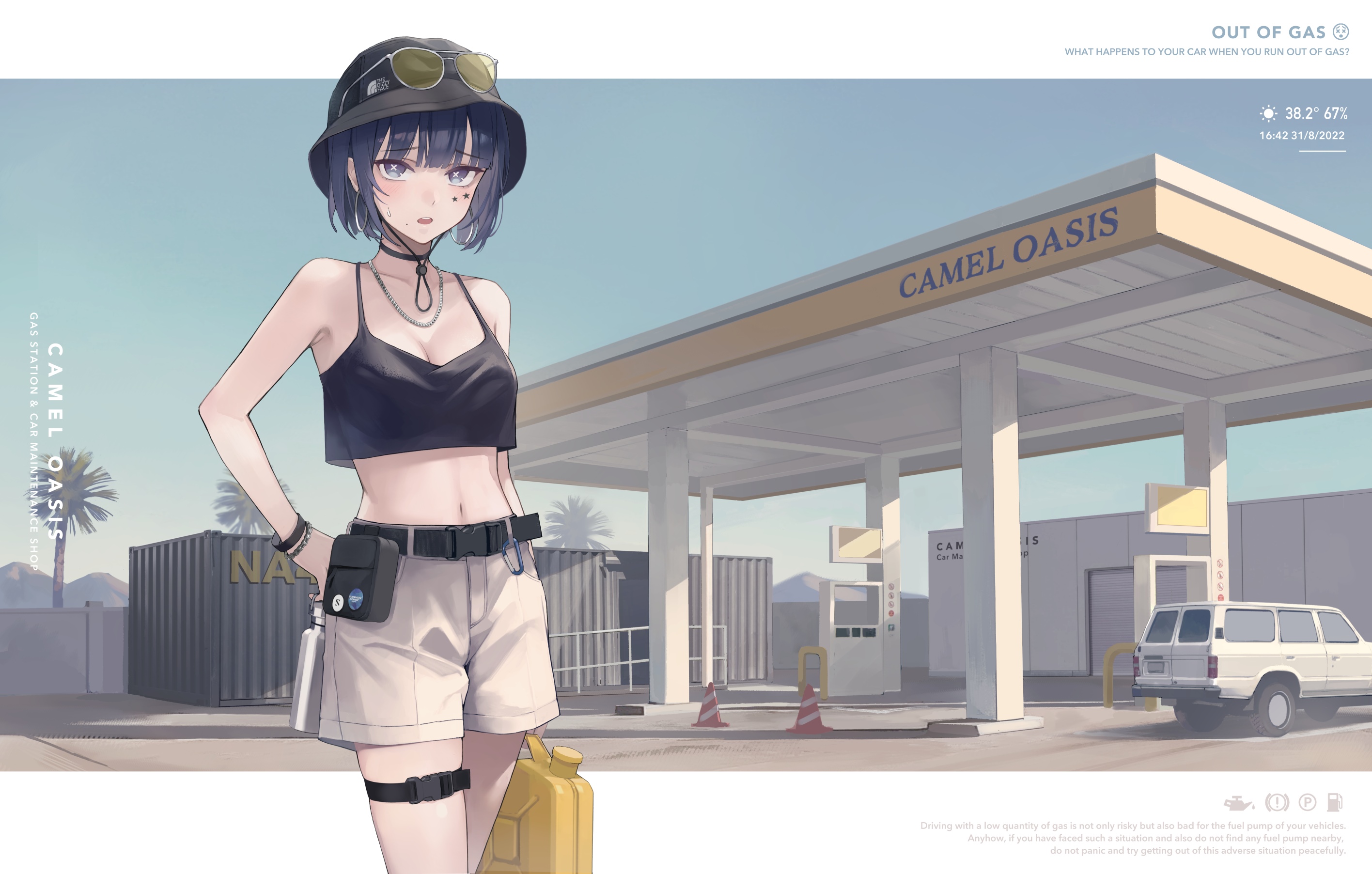 Girl at Camel Oasis Gas Station HD Wallpaper