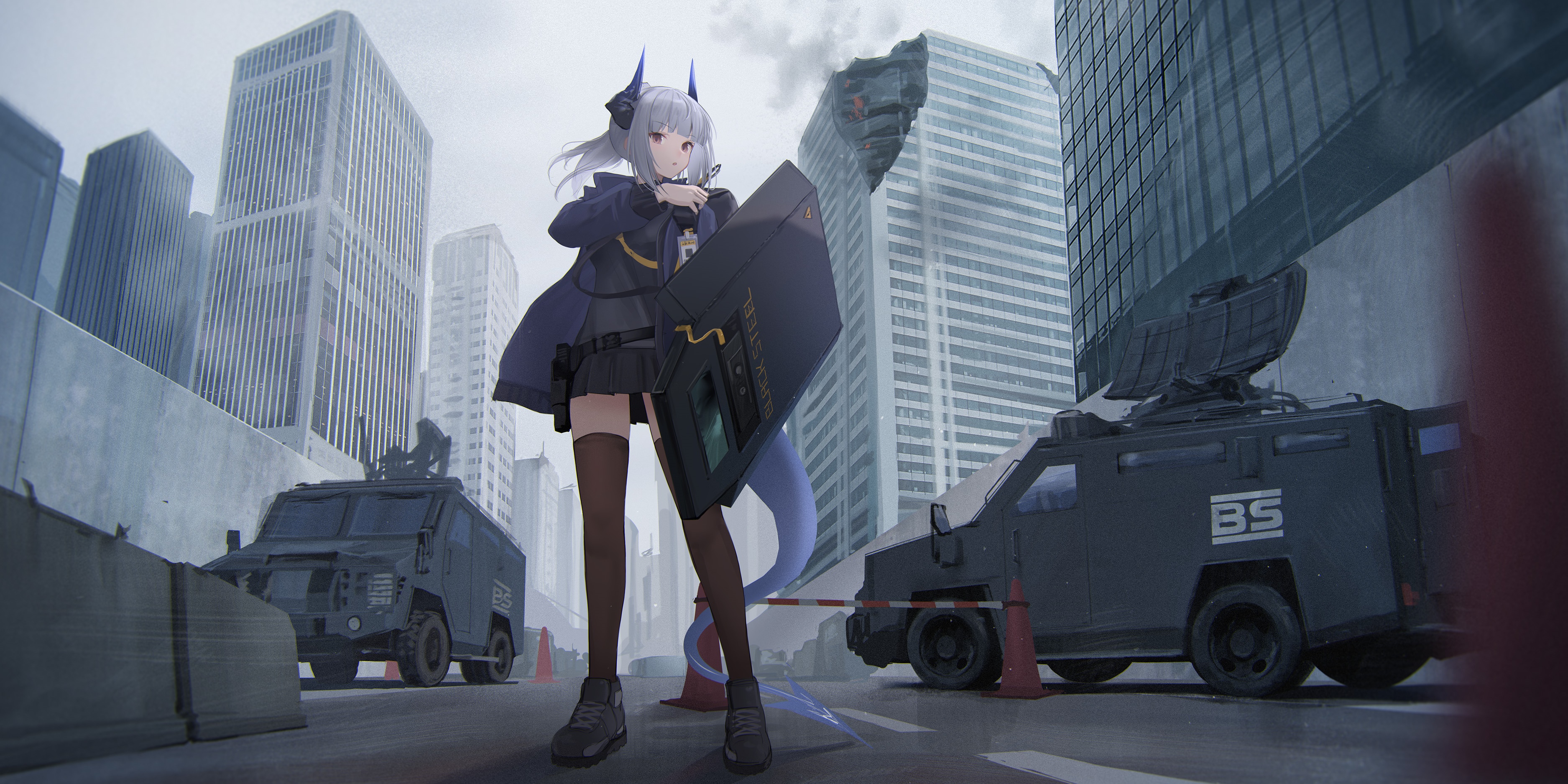 Arknights Liskarm with Shield in City HD Wallpaper
