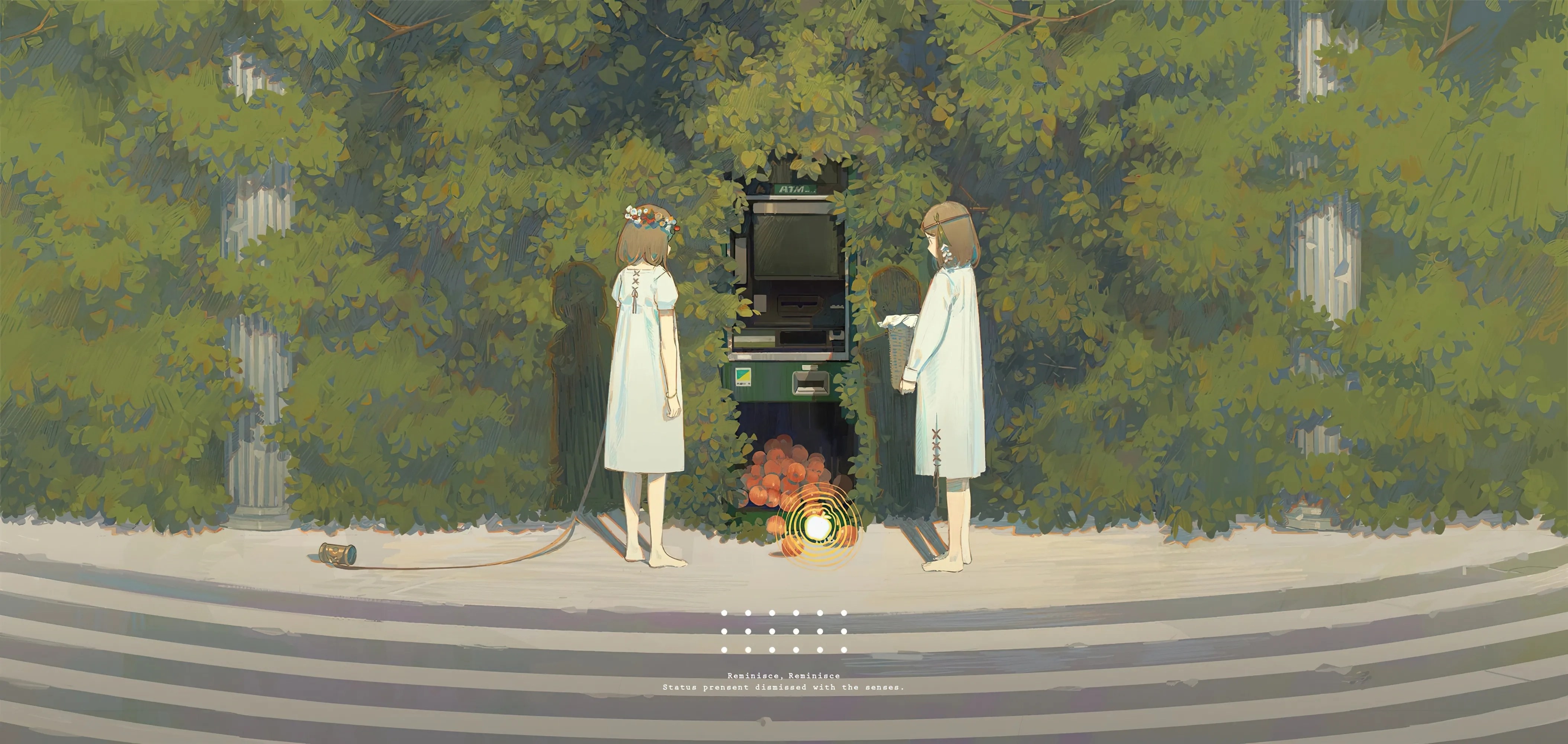 Two girls by a vending machine with flowers HD Wallpaper