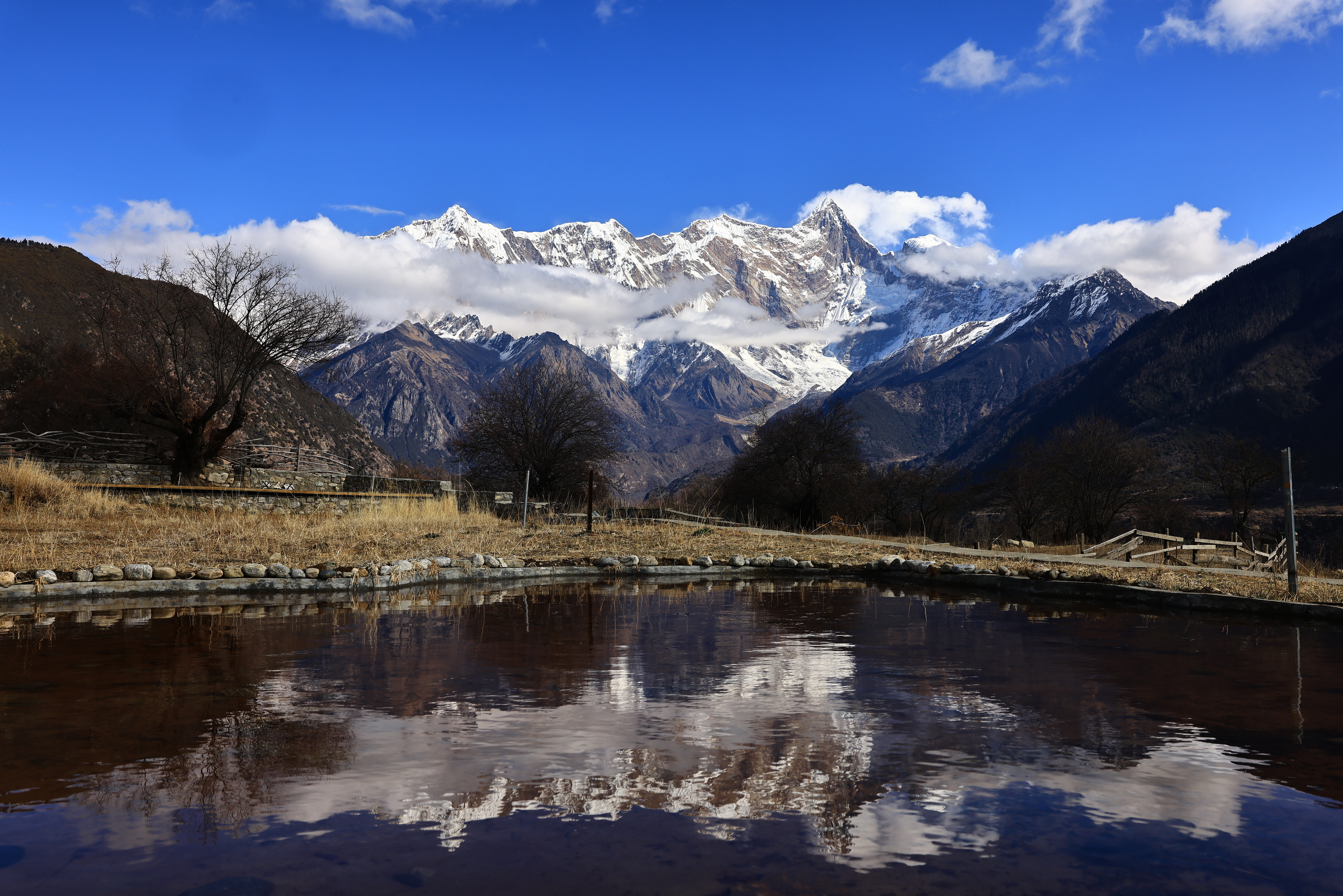 4K China Tibet Snowy Peaks Reflection HD Wallpaper