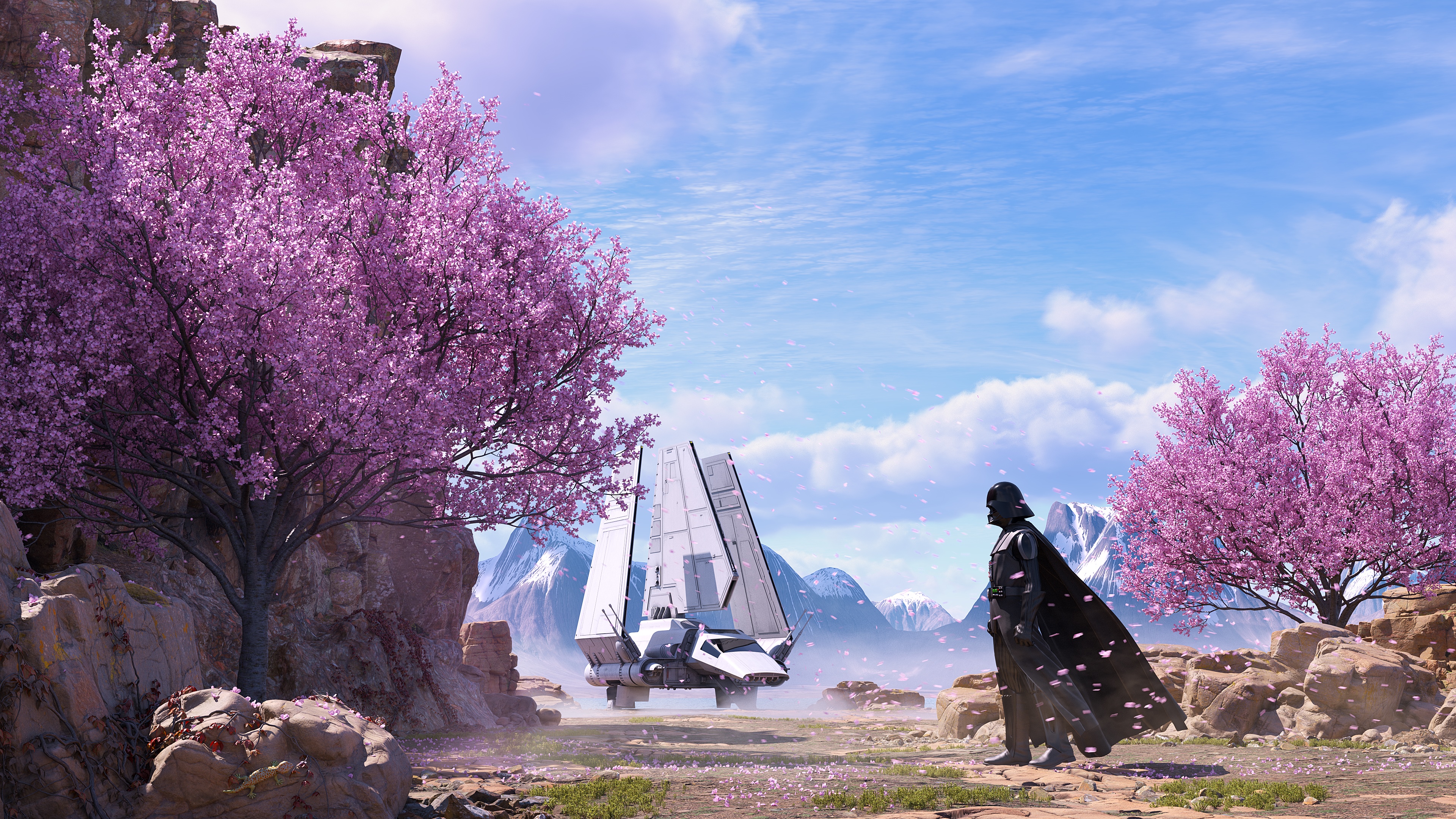 4K Star Wars Darth Vader with Imperial Shuttle HD Wallpaper