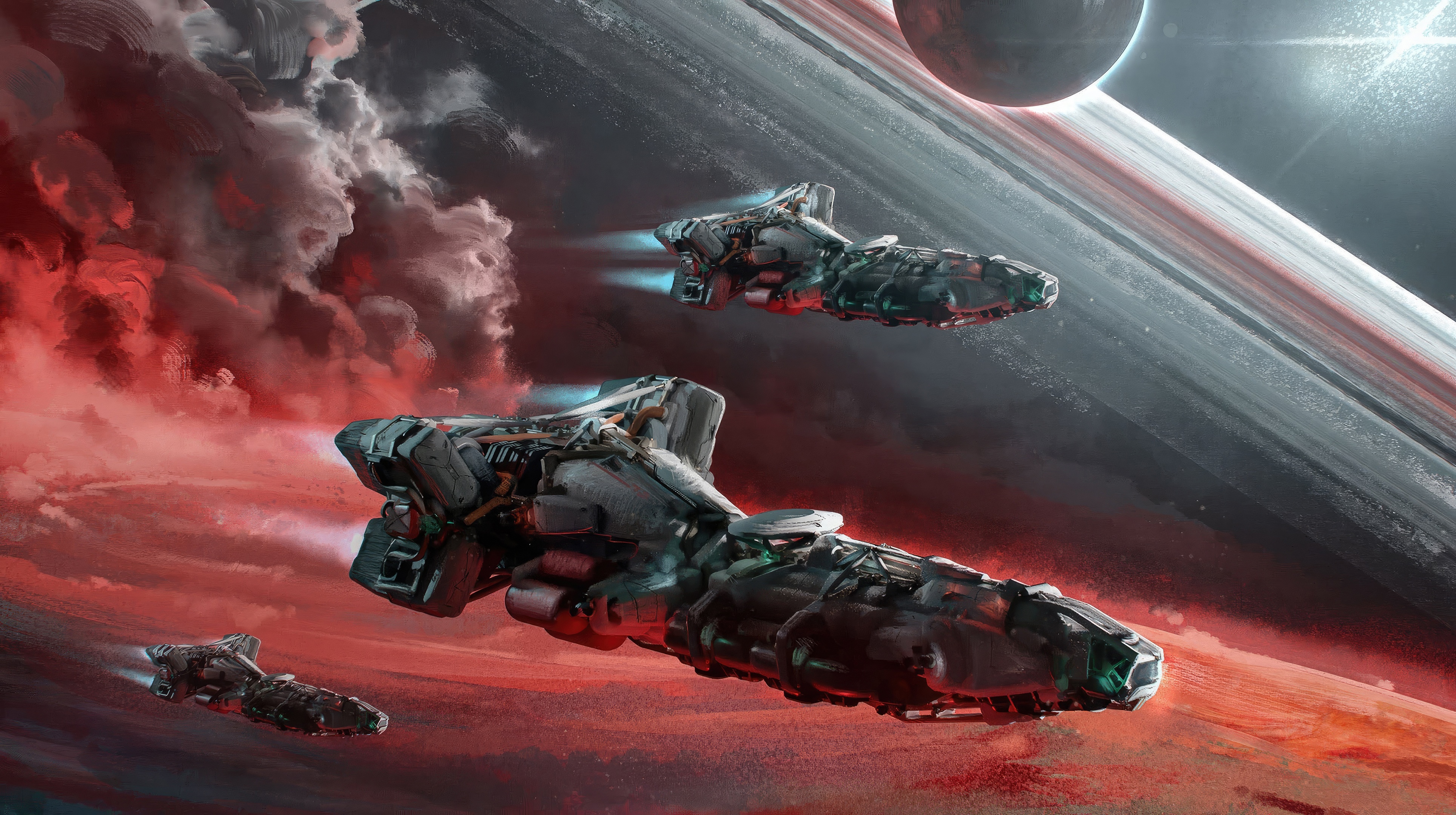 Starfield: Spaceships near a ringed planet HD Wallpaper
