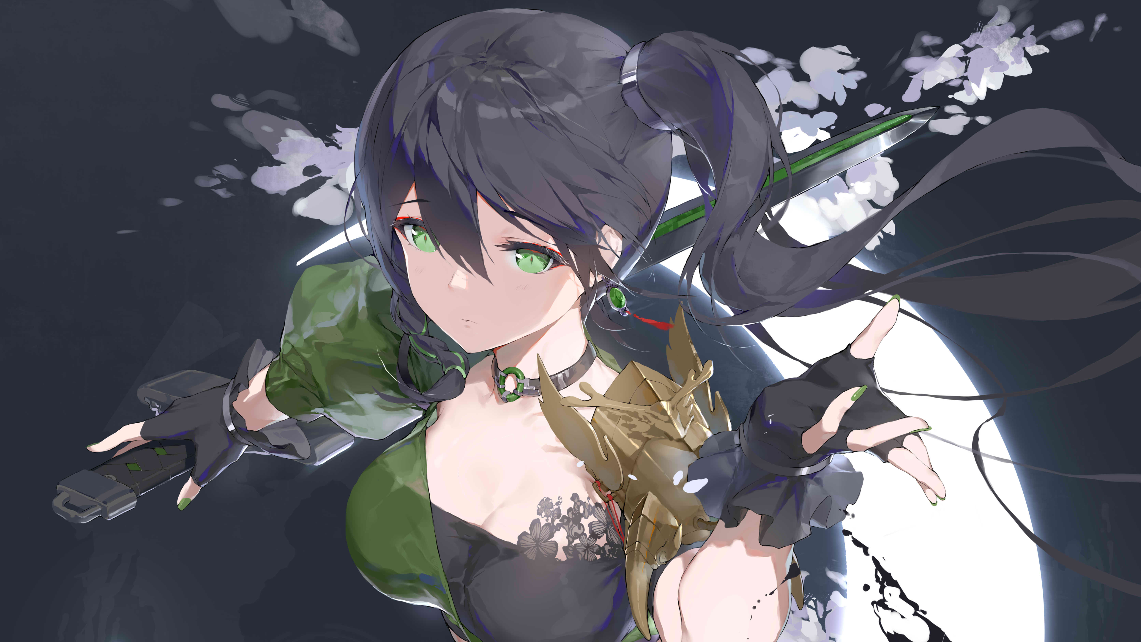 Anime girl with green eyes and sword HD Wallpaper