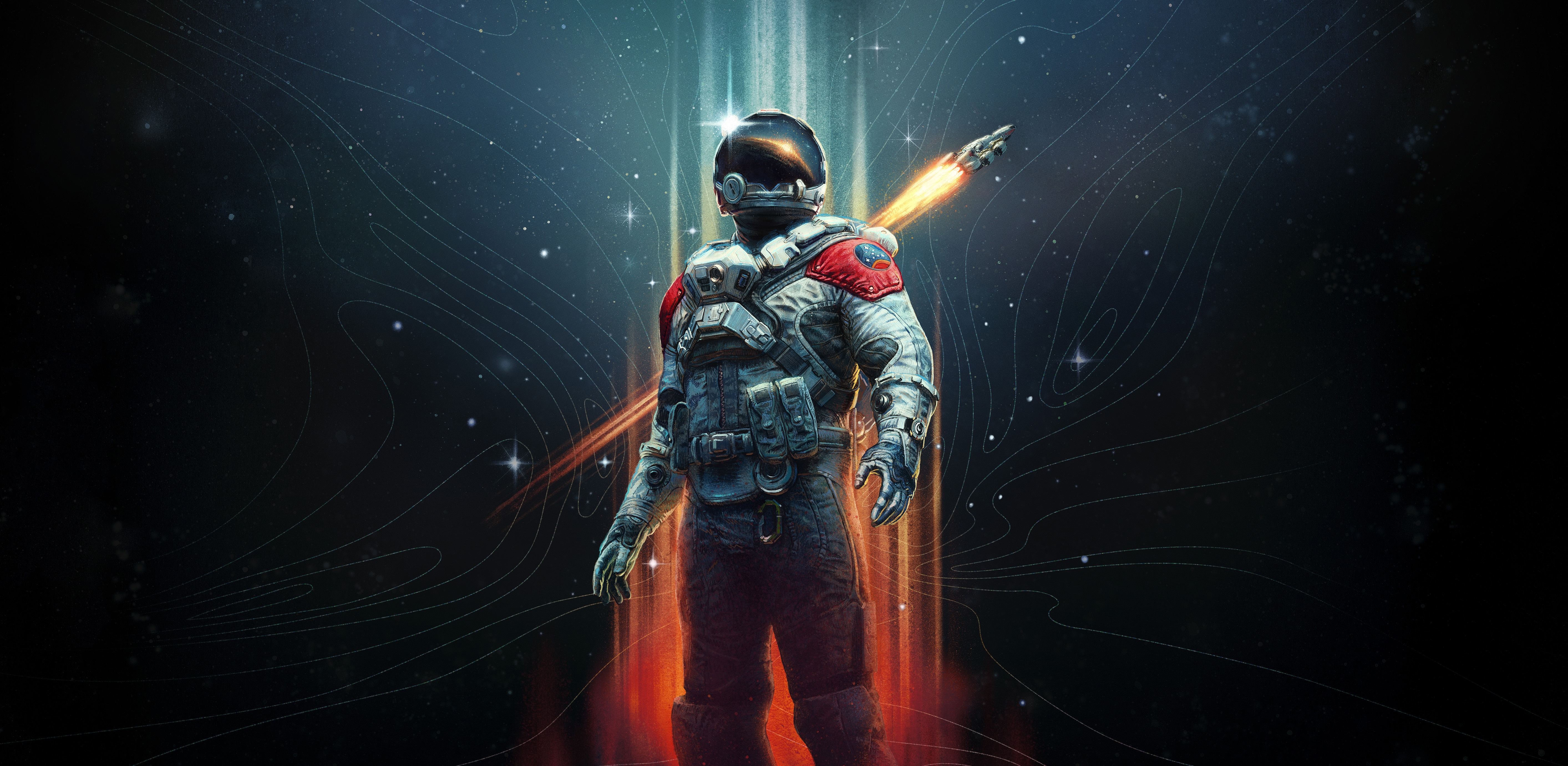 Starfield 4K astronaut with spaceship HD Wallpaper