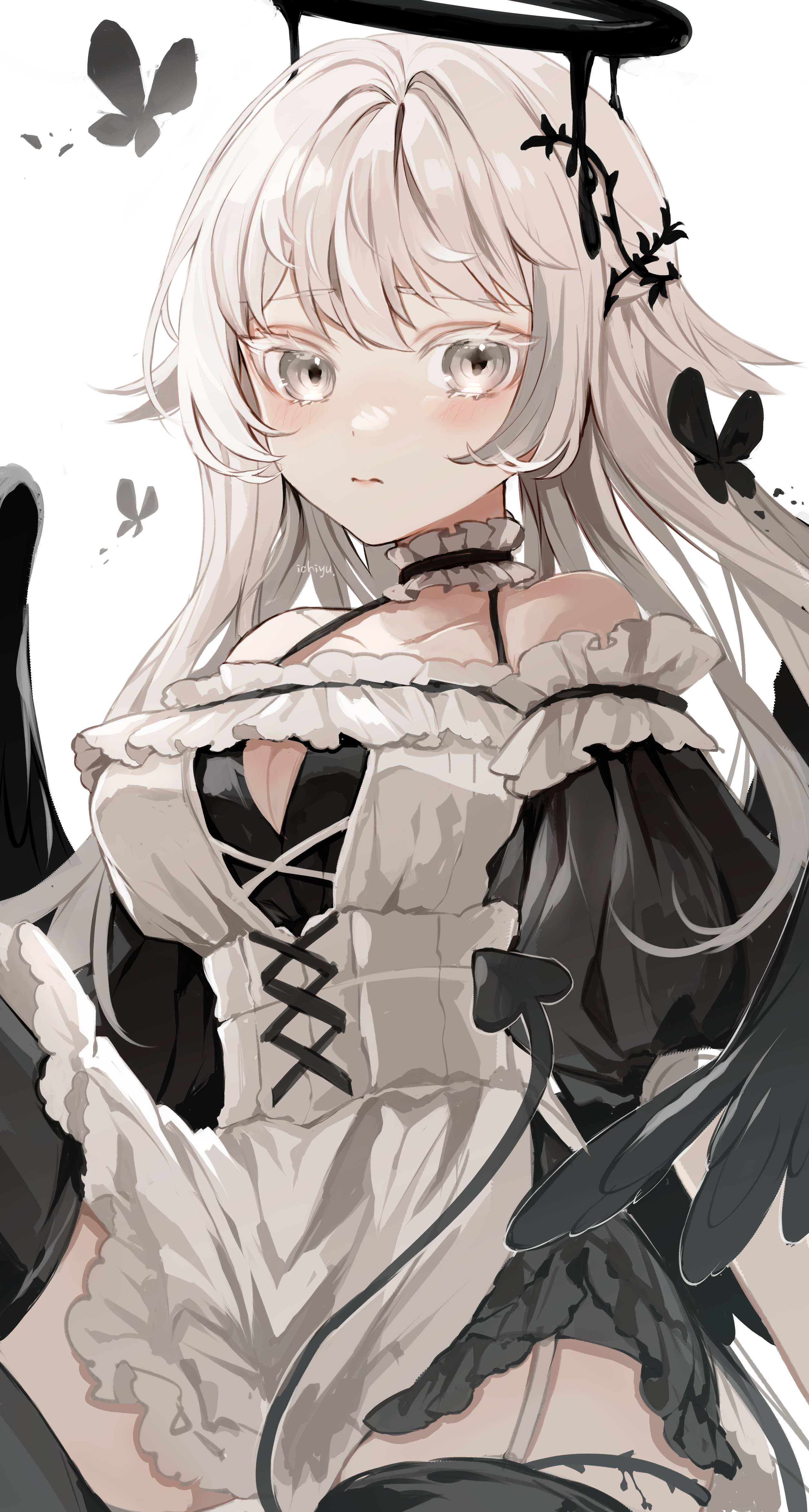 Demon girl with blonde hair and black wings HD Phone Wallpaper