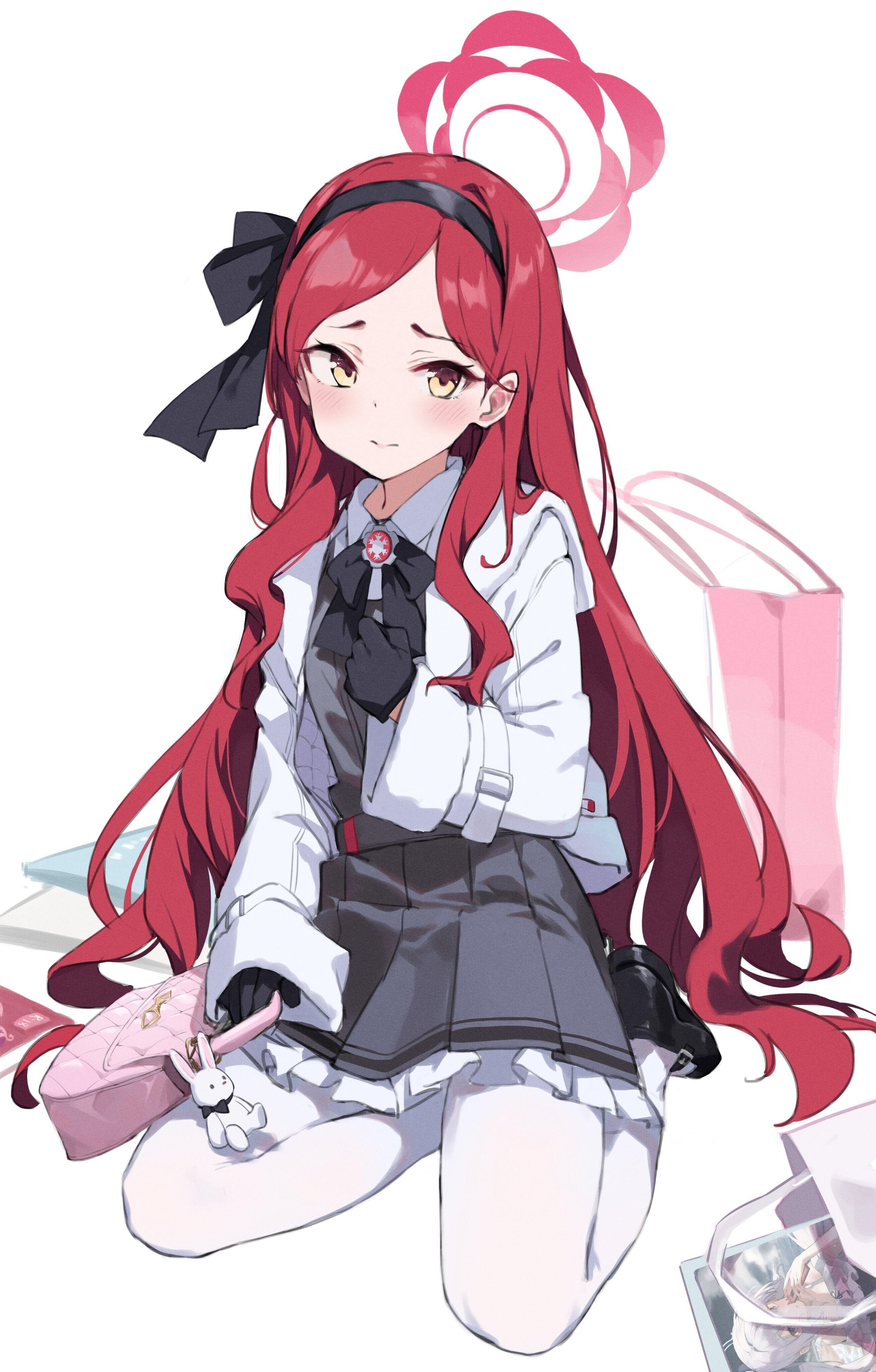 Girl in School Uniform with Red Hair and Pink Bag HD Phone Wallpaper